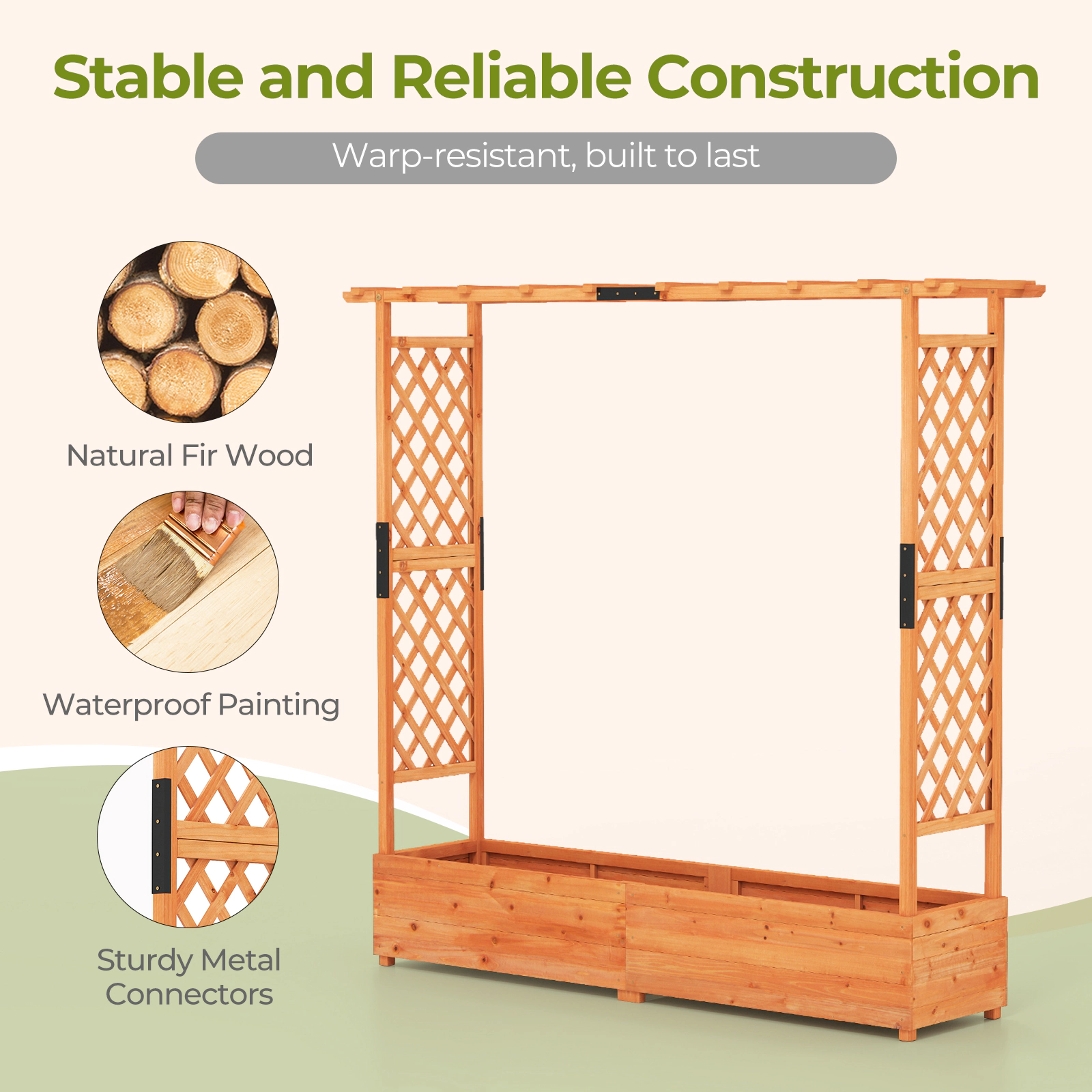 SlickBlue Orange 77 Inch Outdoor Wooden Planter Box with Climbing Trellises