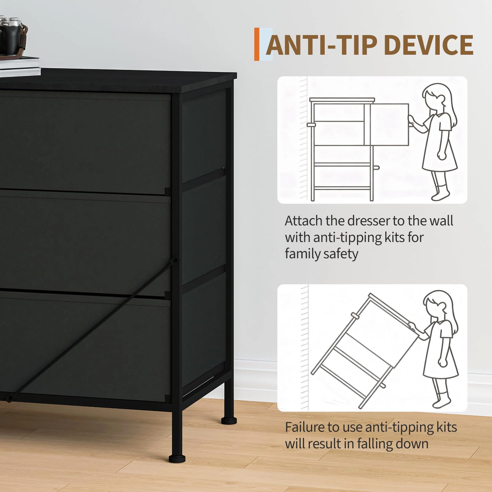 70.8" 12 Drawer Fabric Dresser TV Stand for Up to 80" with Wood Top