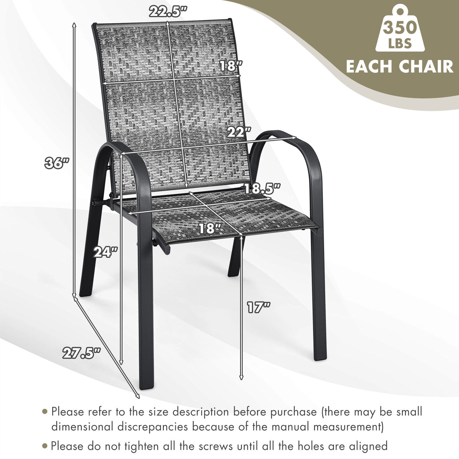 SUGIFT Set of 6 Stackable PE Rattan Wicker Outdoor Dining Chairs with Steel Frames and Armrests