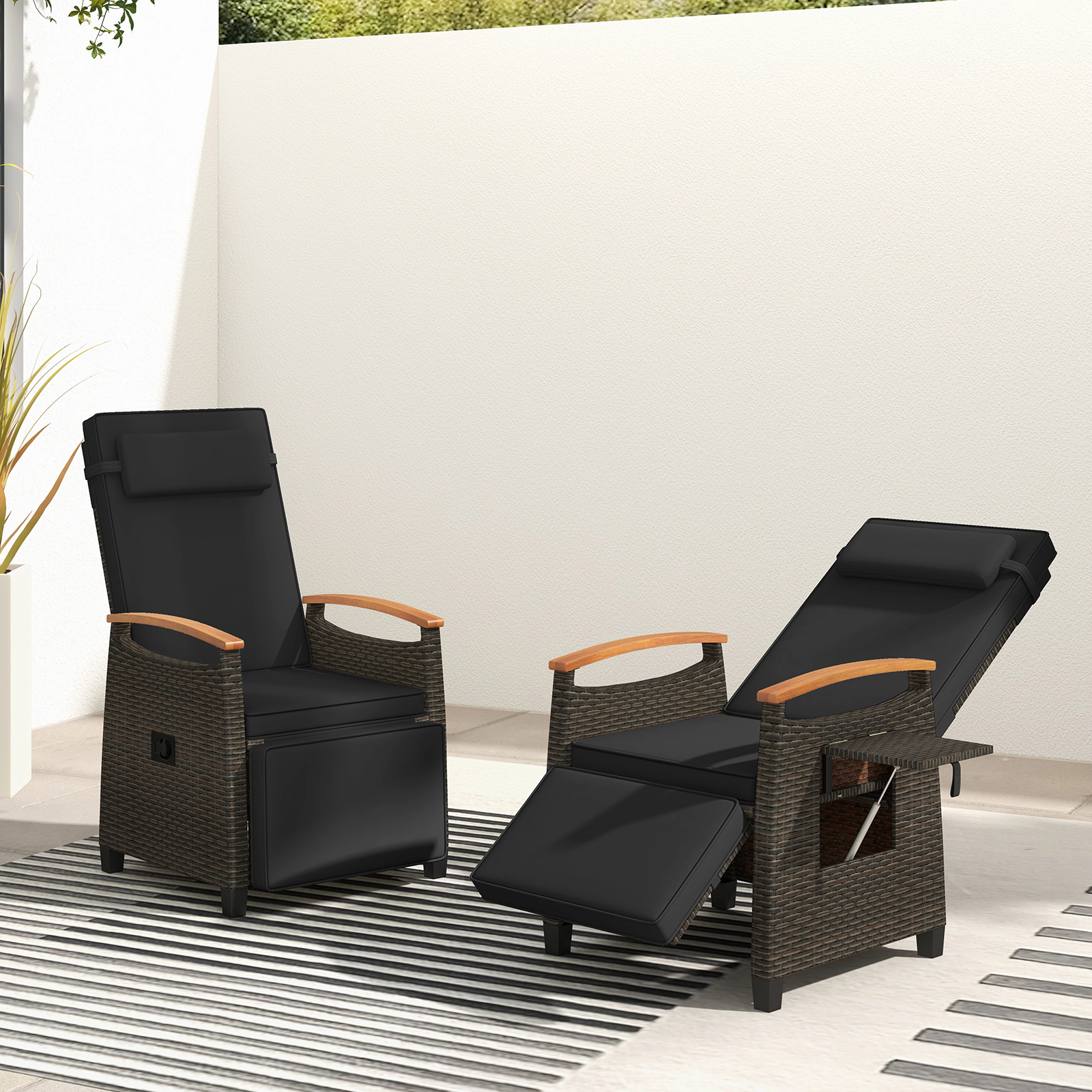 LJG Patio Wicker Recliner Chair with Adjustable Backrest and Footrest