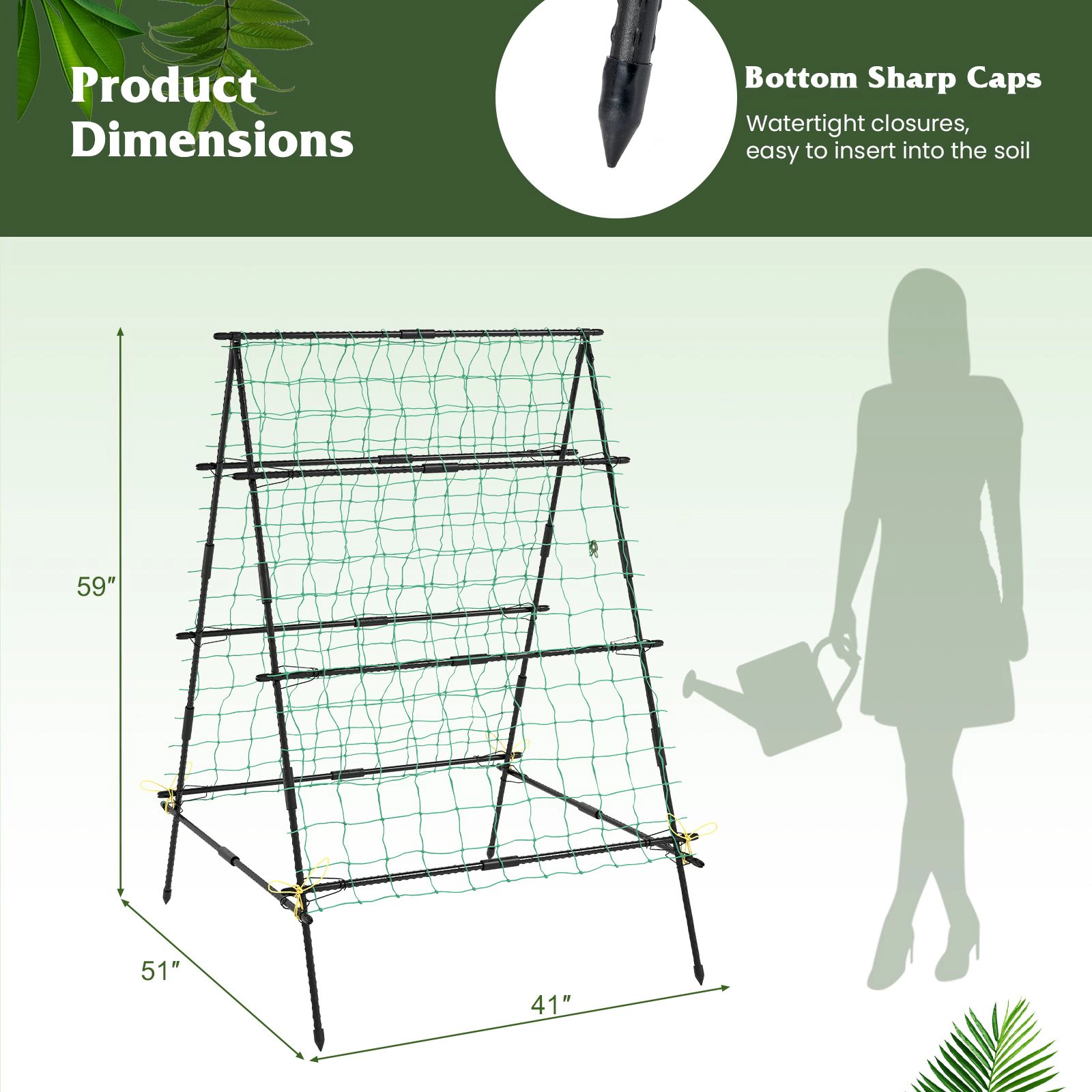 SlickBlue Black PE-Coated Metal Plant Support Trellis with Garden Netting