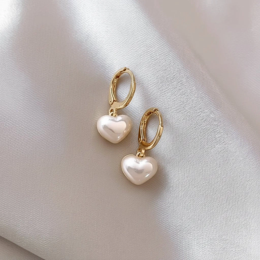 DressAtR Women's Simulated Pearl Heart Drop Earrings