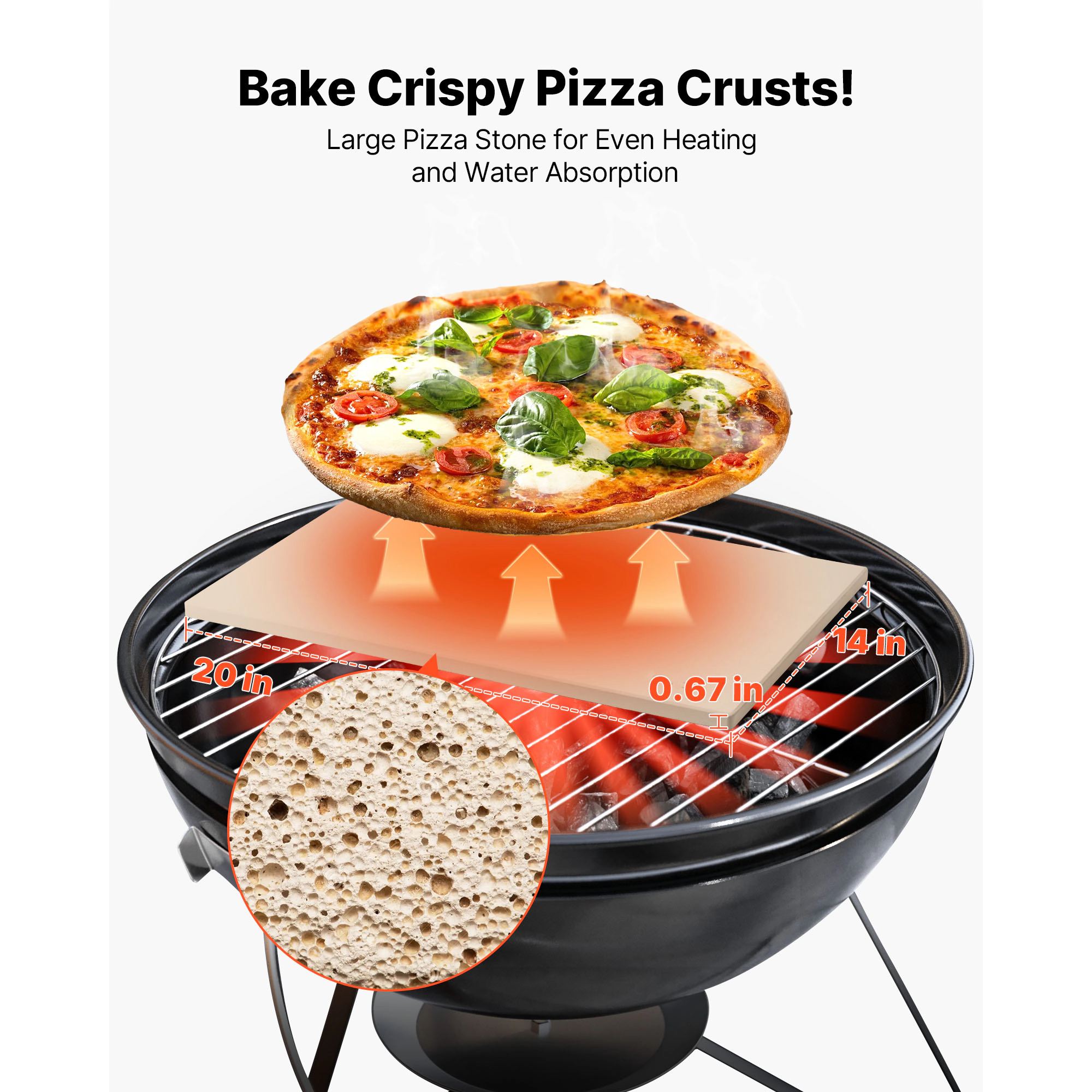HONGGE Large Cordierite Pizza Stone 1450℉ Heat-Resistant for Oven BBQ