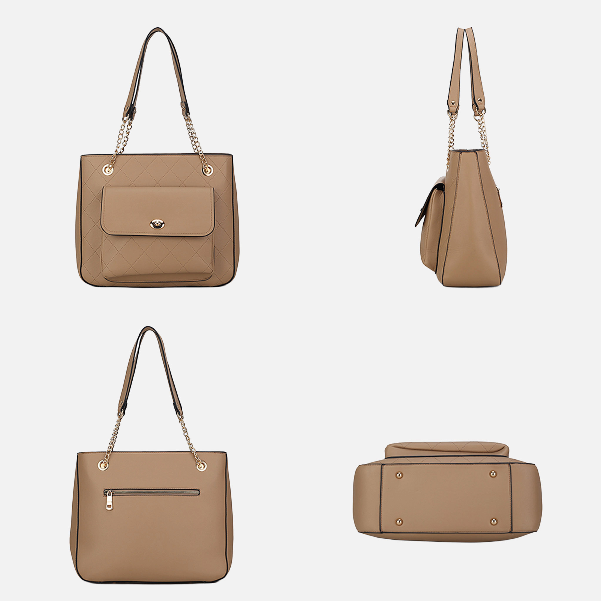 Mia K Collection Jenna Quilted Vegan Leather Shoulder Bag with Matching Wallet