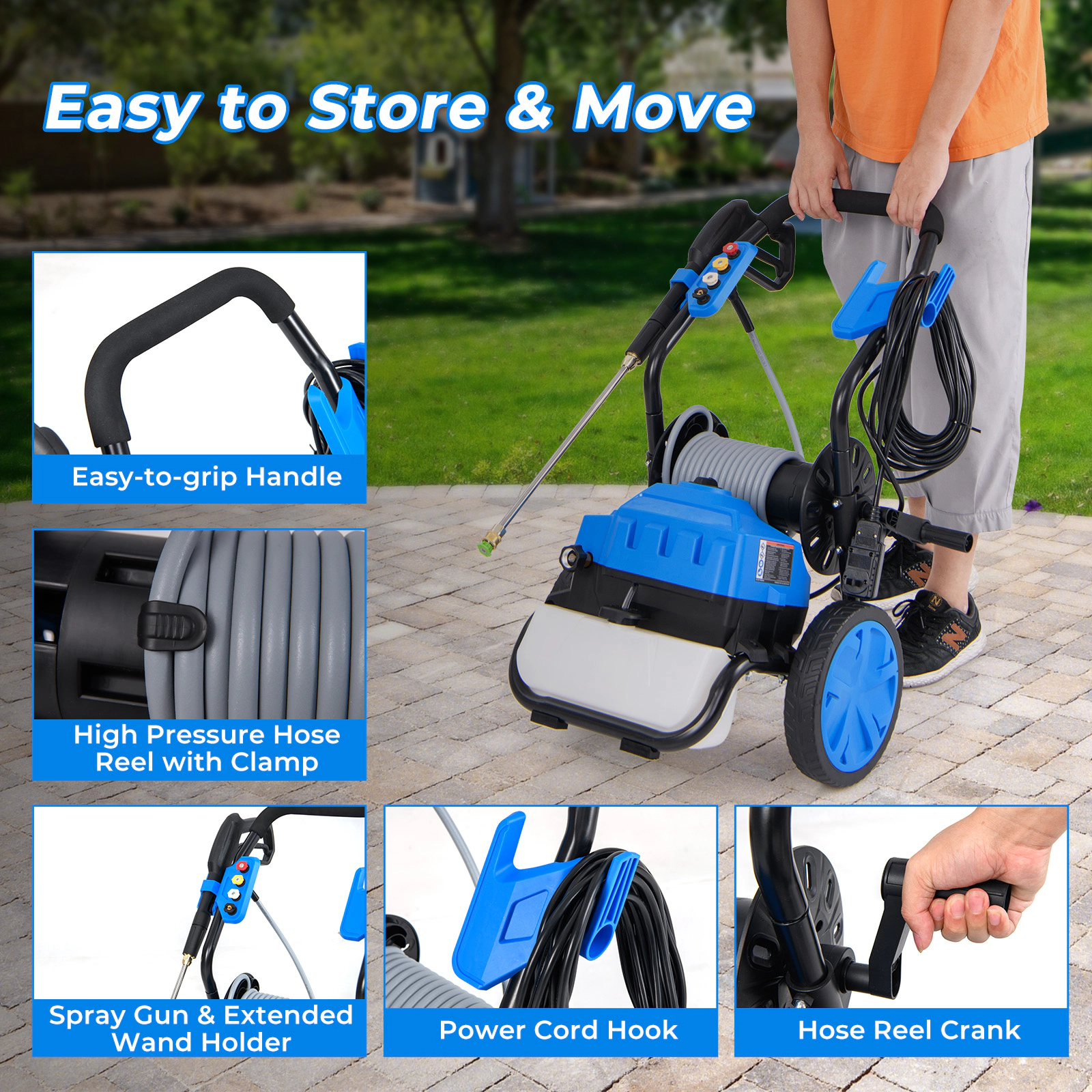 LJG 2300 PSI 1.8 GPM Electric Pressure Washer with Wheels and 5 Quick Connect Nozzles