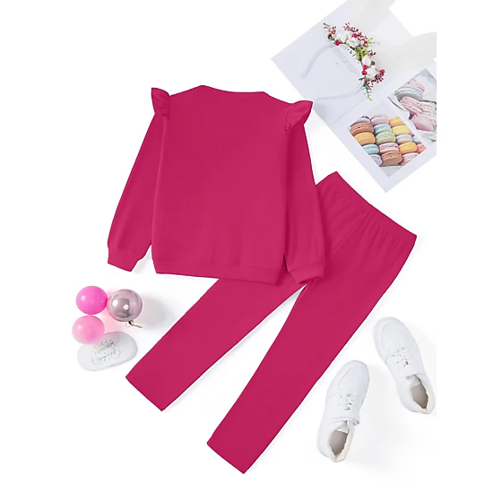 Arshiner Girls Piece Outfits Jogger Sweatsuits Roundneck Long Sleeve Ruffle Sweatshirts