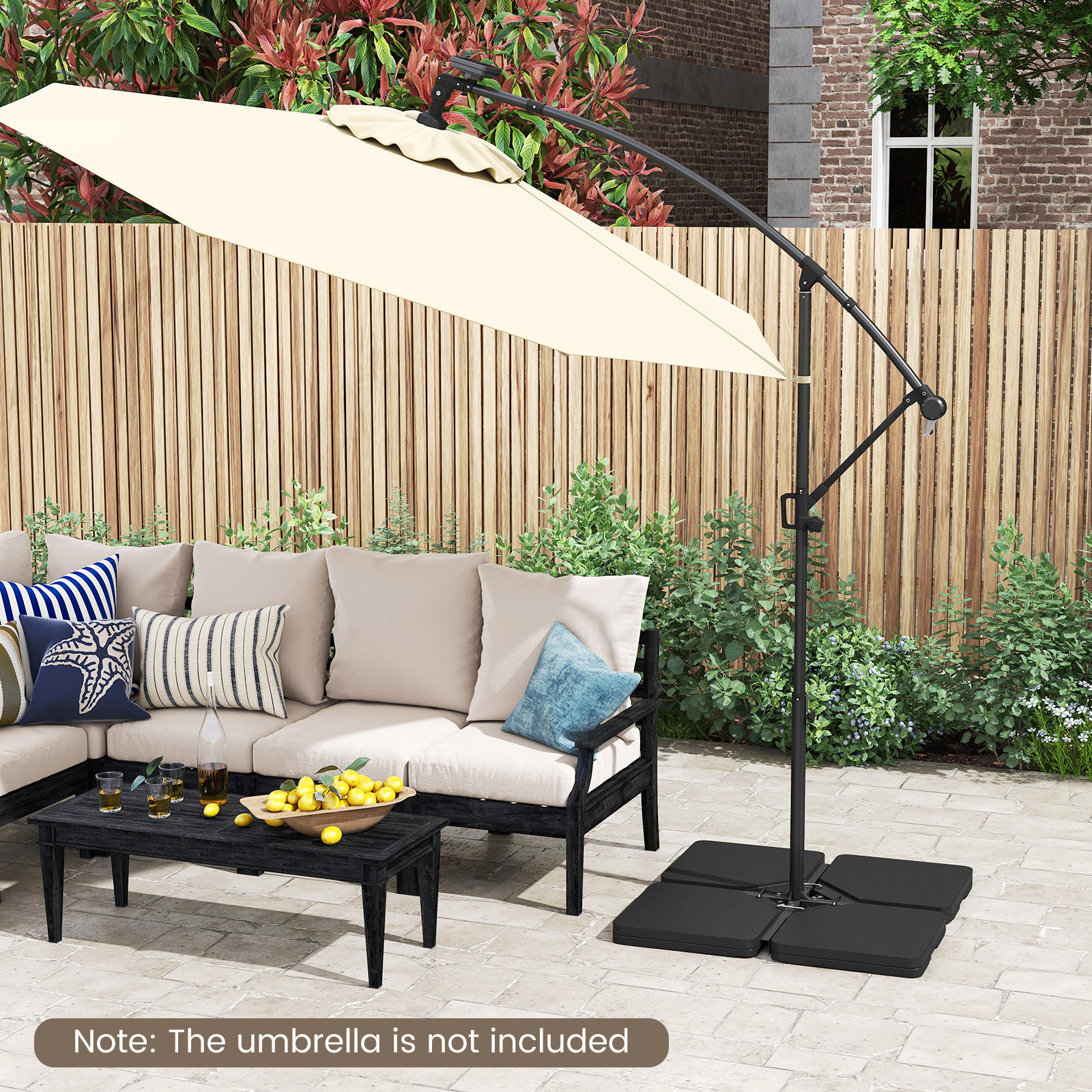 SlickBlue HDPE 4 Piece Umbrella Base Set with Locking Hooks for Cross Base Black