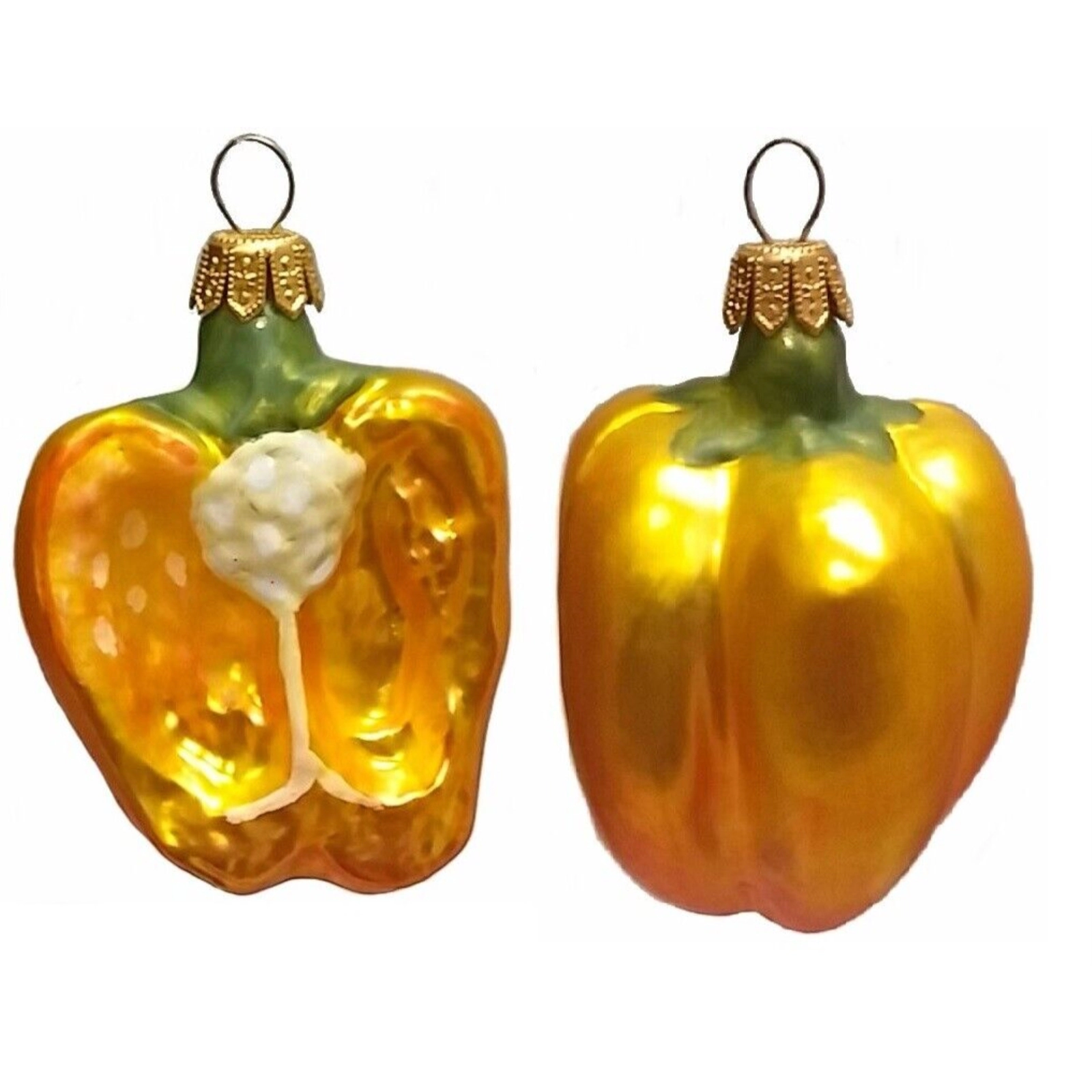 Pinnacle Peak Trading Company Half of a Yellow Bell Pepper Polish Glass Christmas Ornament Set of 2 Decoration