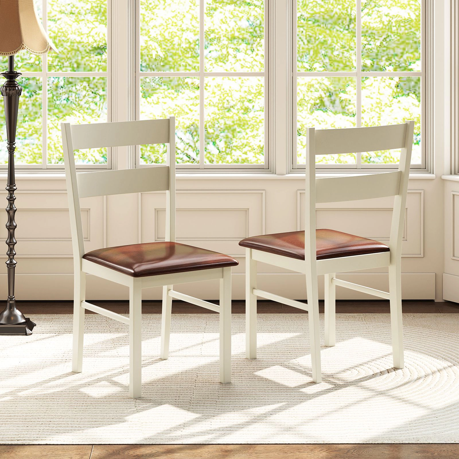 SlickBlue Set of 2 Wooden Dining Chairs PU Leather Upholstered Kitchen Chairs