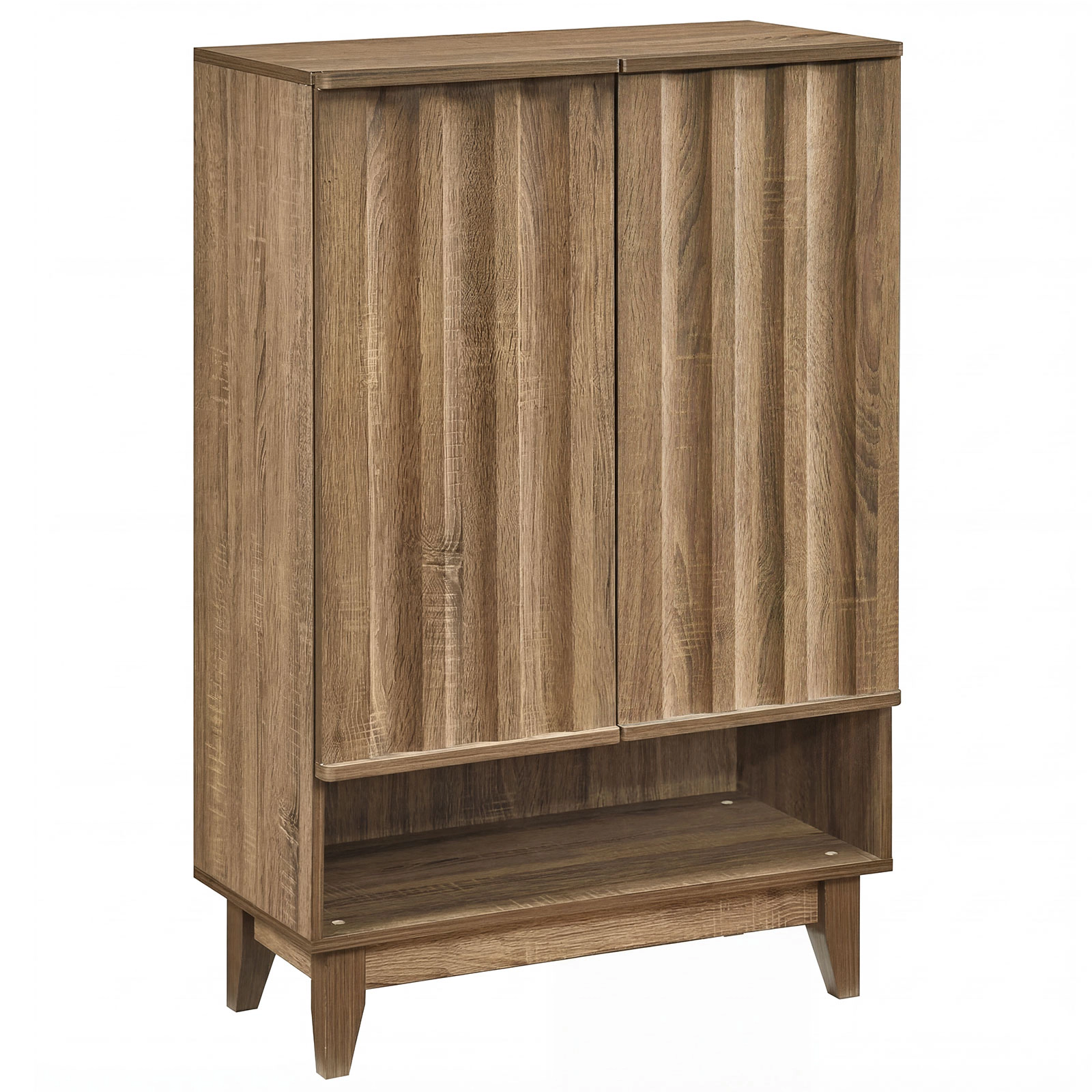SUGIFT 6-Tier Engineered Wood Shoe Storage Organizer Cabinet with 2 Fluted Doors 110-lb Top Capacity Rustic Oak