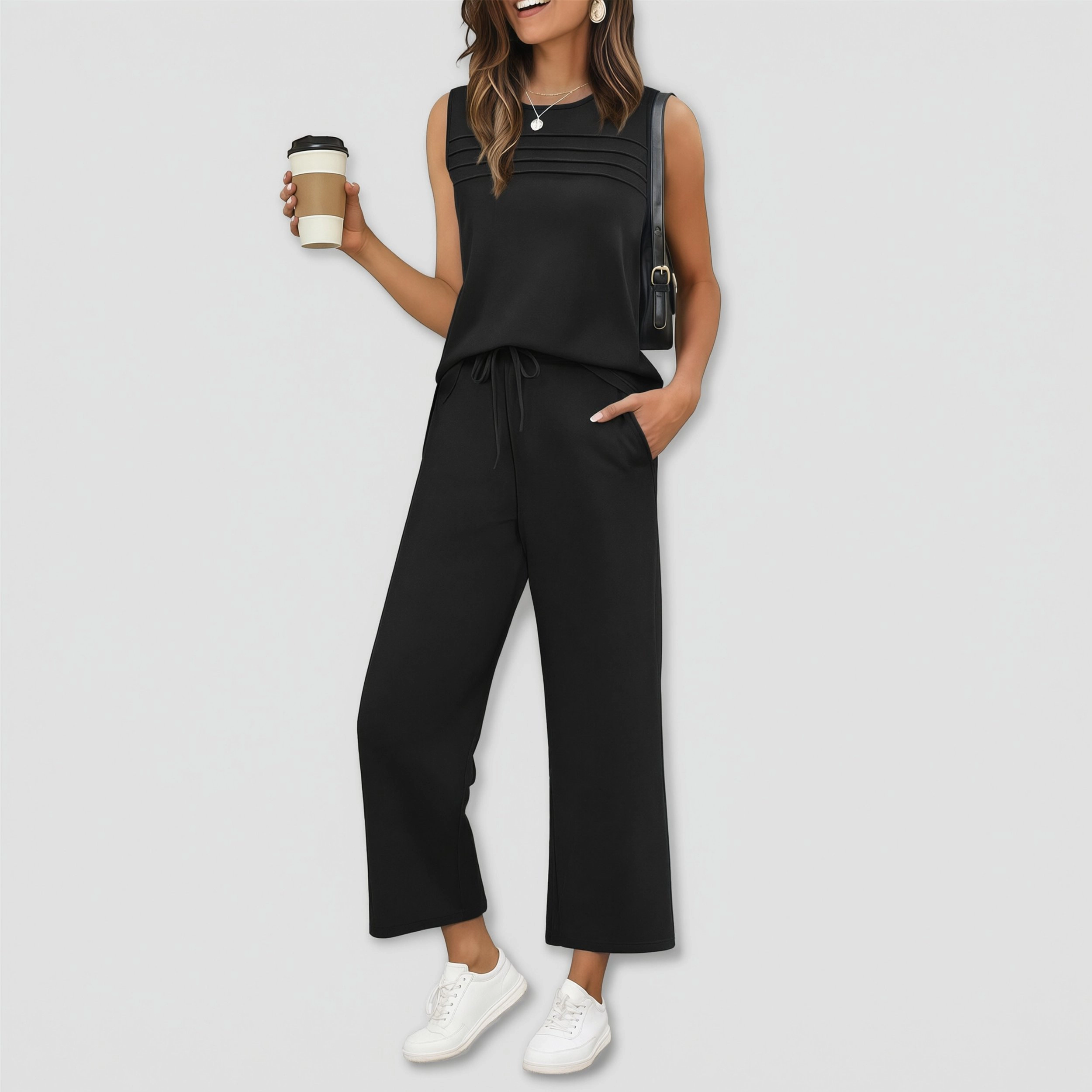 Ekouaer Womens Two Piece Lounge Sets Summer Oversized Crop Pants