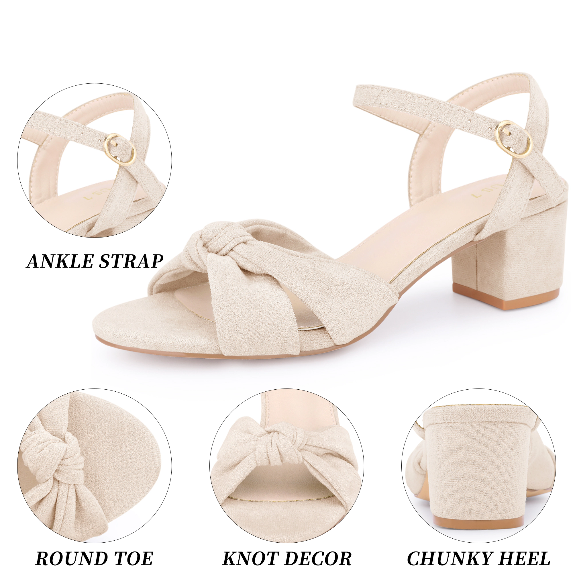 BLISSFUL STEP Women's Bow Knot Chunky Heel Slingback Strap Sandals