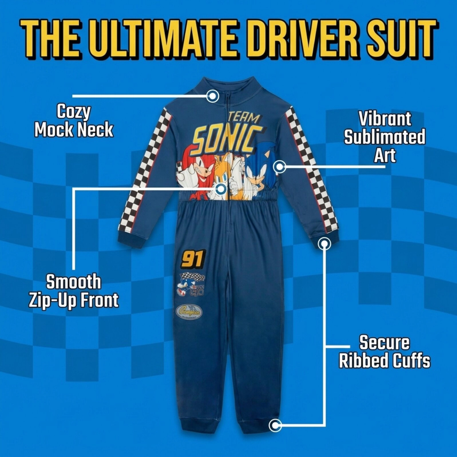 SEGA Sonic the Hedgehog Boys' Racing One Piece Coverall