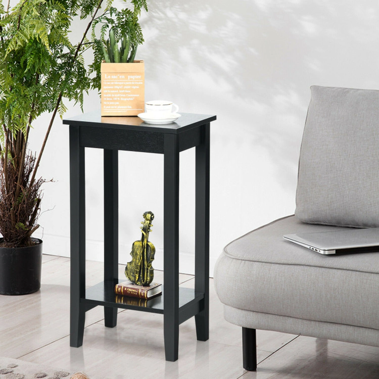 Hivvago 2-Layer Bedside Table with Wooden Legs and Storage Shelf