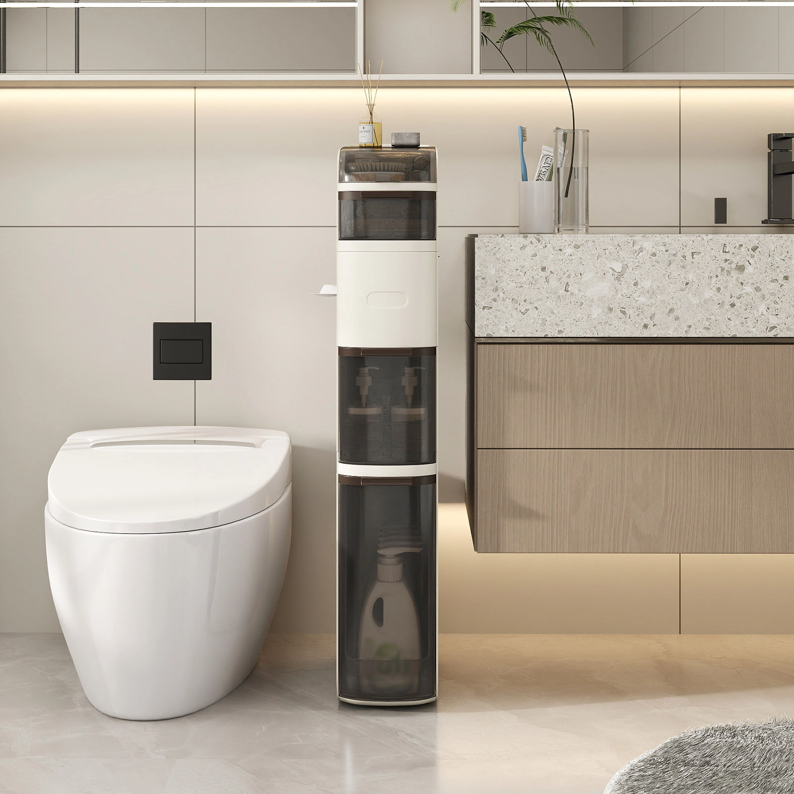 SlickBlue Slim Bathroom Storage Cabinet with Drawers and Wheels