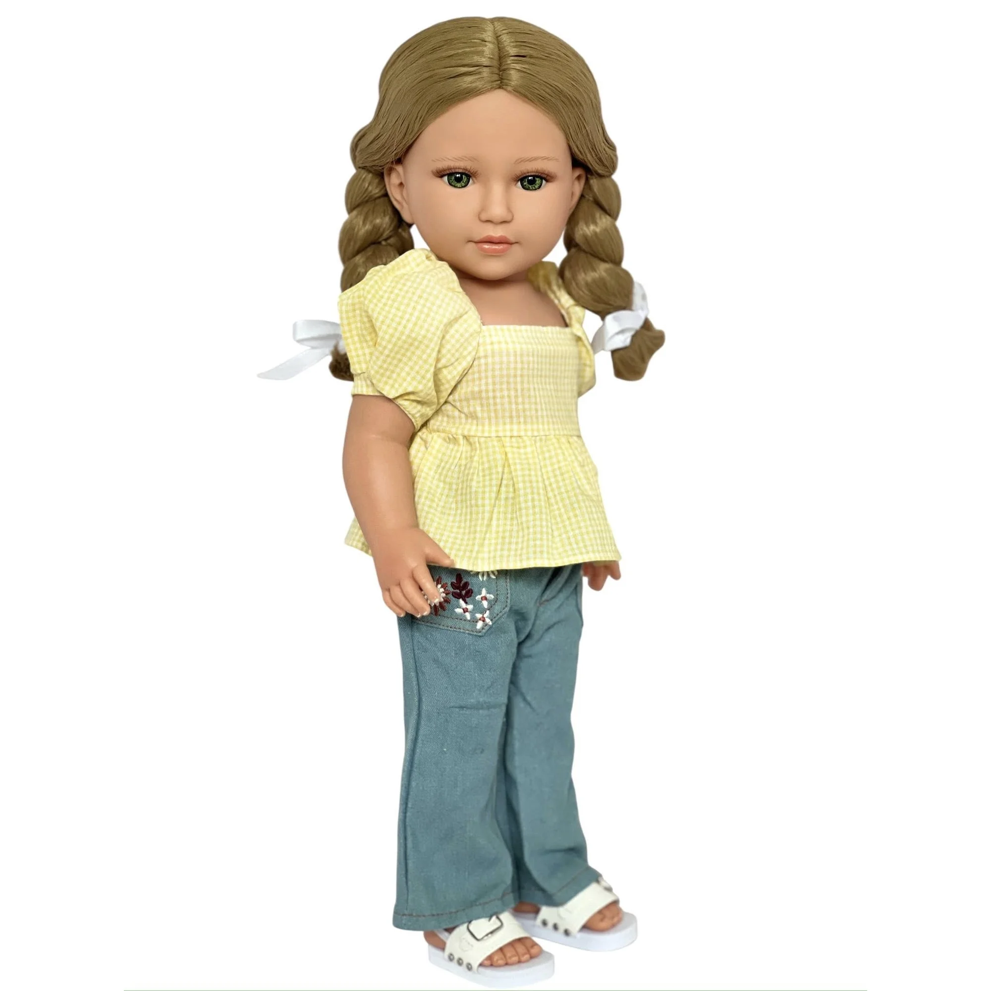 MBD® 18 Inch Doll Clothes- Yellow Gingham Top with Denim Jeans Fits 18 Inch Kennedy and Friends Dolls