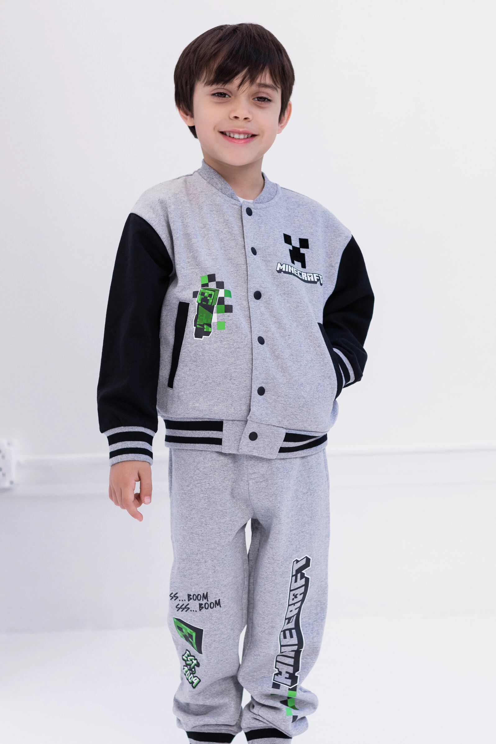 Minecraft Creeper Boys' Fleece Varsity Jacket and Joggers Set