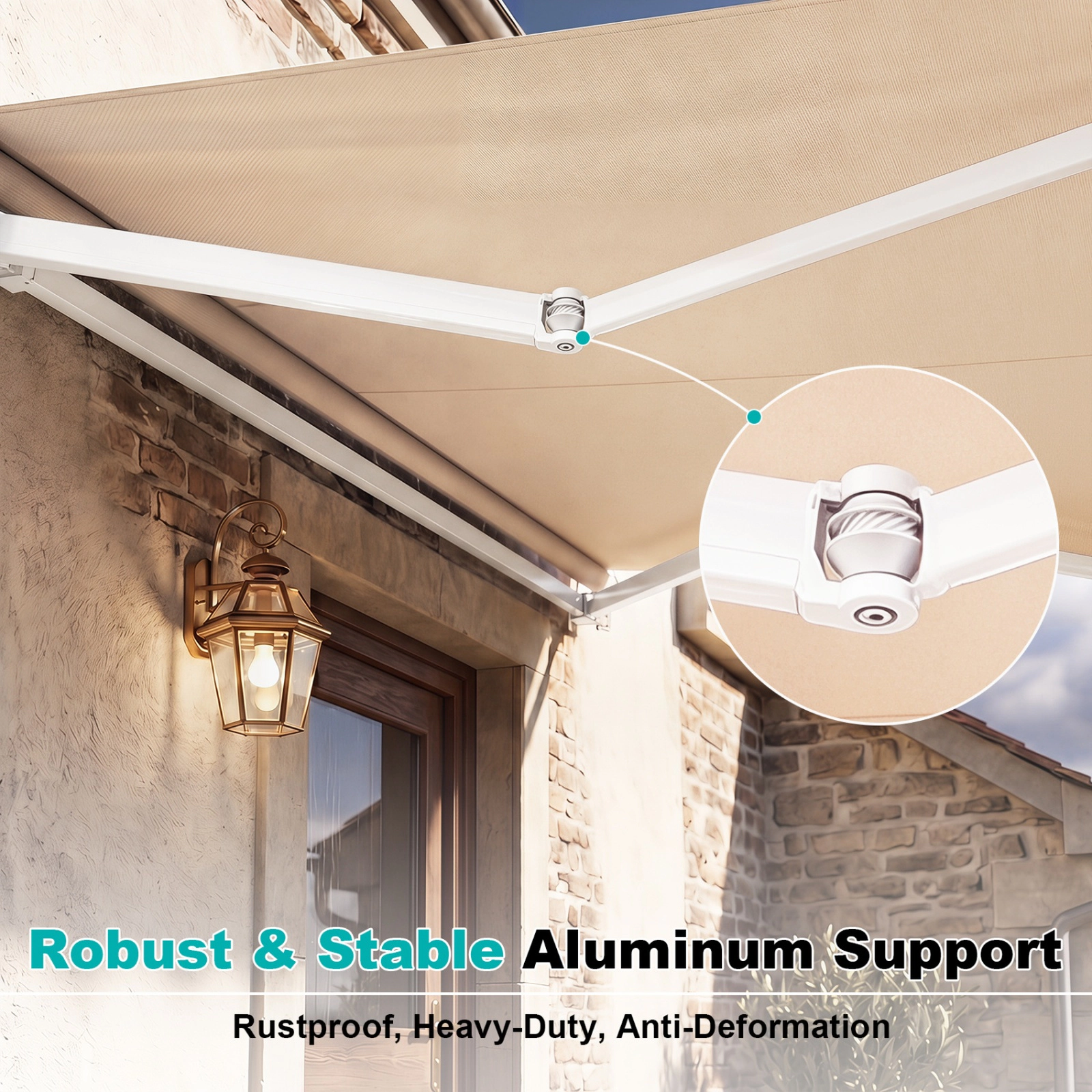SUGIFT Easy-Opening Retractable Patio Awning with Manual Crank Handle Brown/Beige
