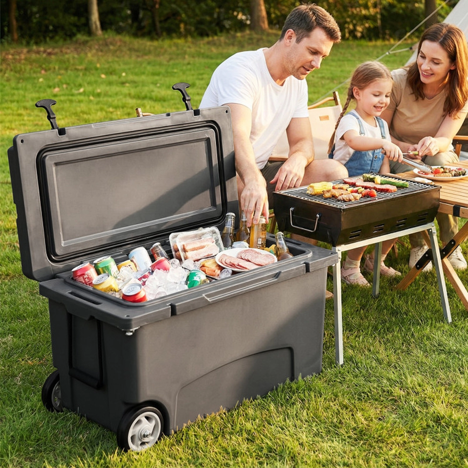 SUGIFT 75-Quart Gray Rolling Hard Cooler with 6-Day Ice Retention 34.5-in W 17.5-in D 20-in H 440-lb Lid Capacity