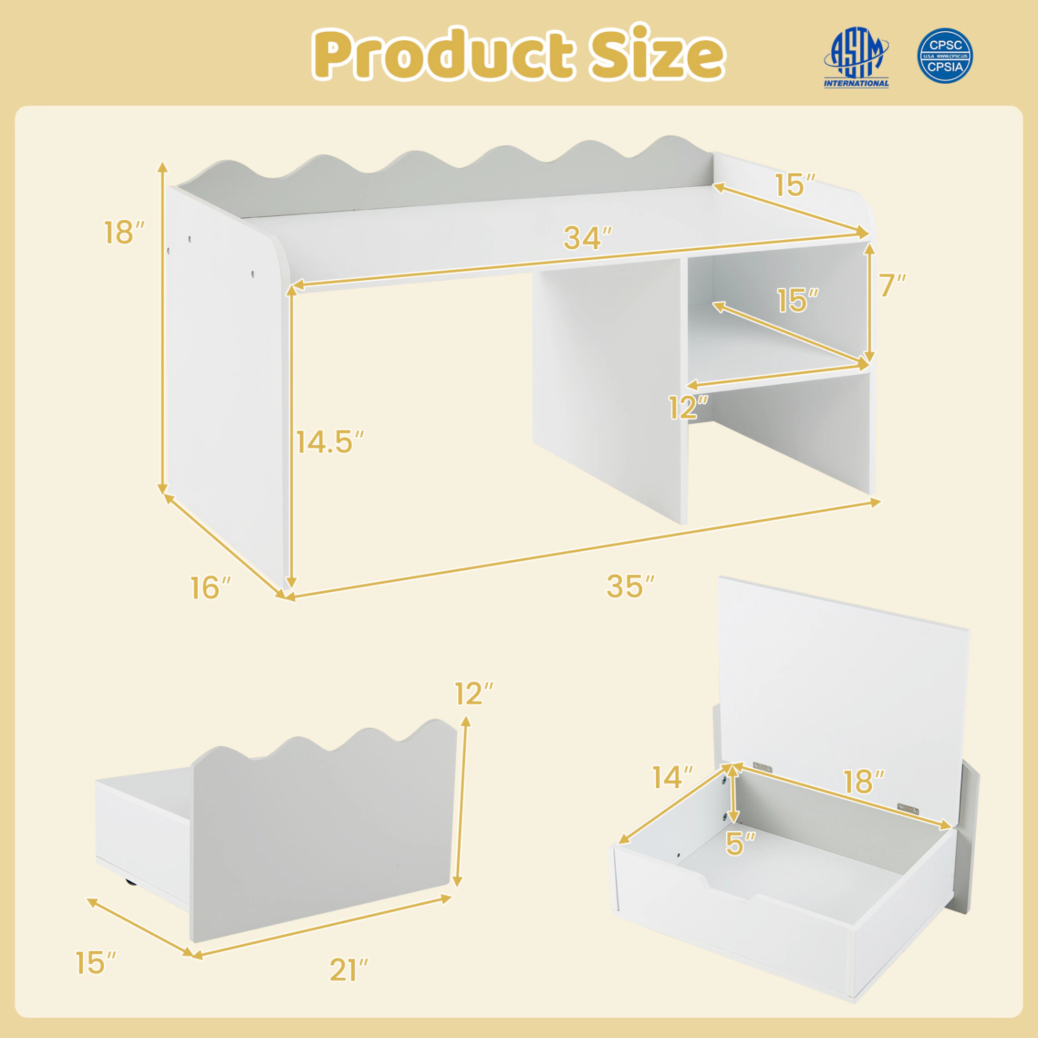 Hivvago Scalloped Kids Bookshelf and Toy Storage Organizer for Playroom