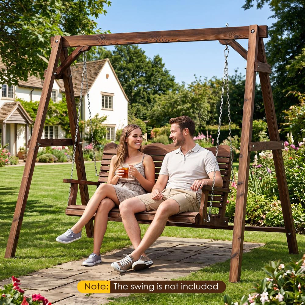 Hivvago Heavy-Duty Carbonized Fir Wood Swing Frame with Reinforced Bars and 2 Hanging Rings