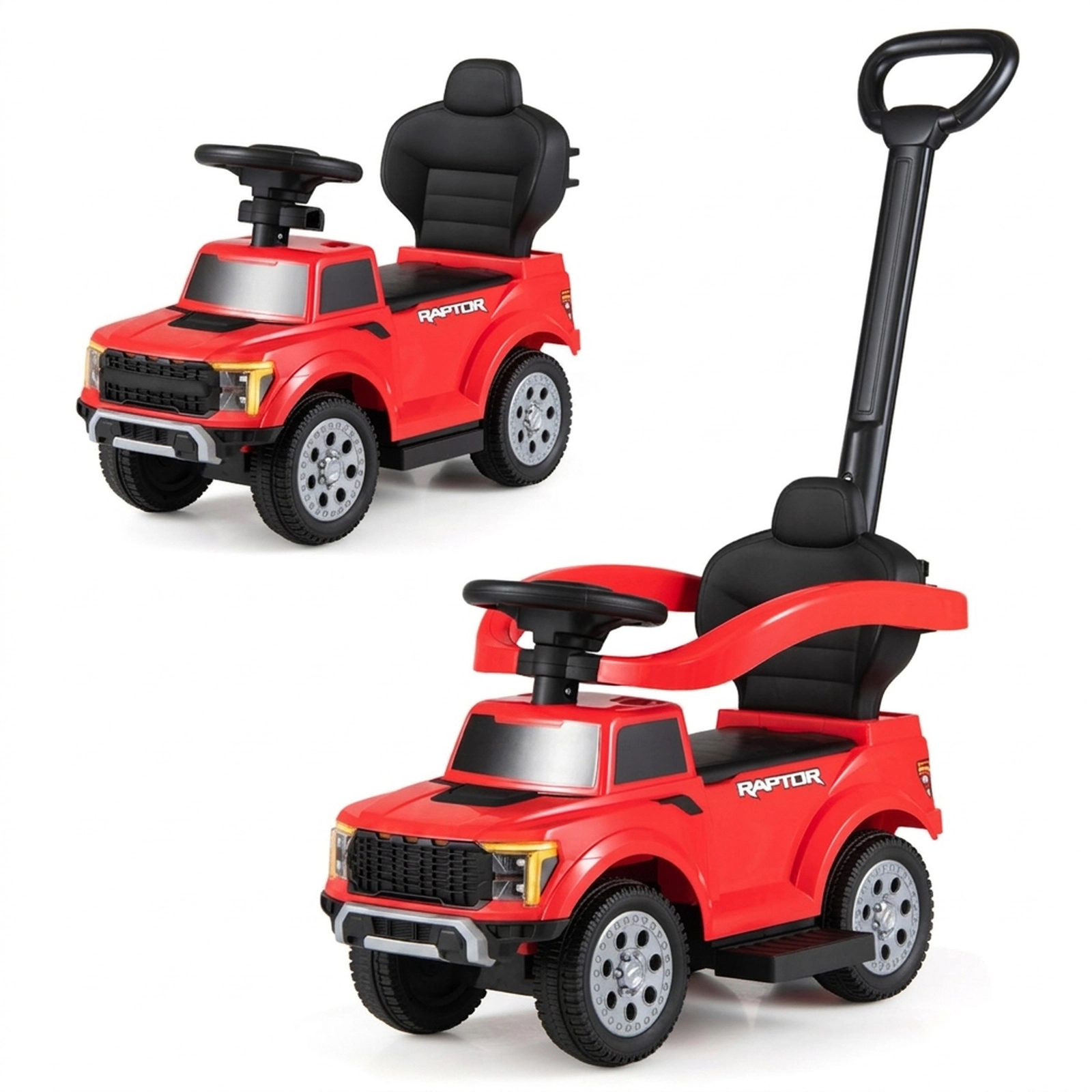 SUGIFT Kids Push 3-in-1 Ride-On Ford Truck with LED Headlights and Storage Red