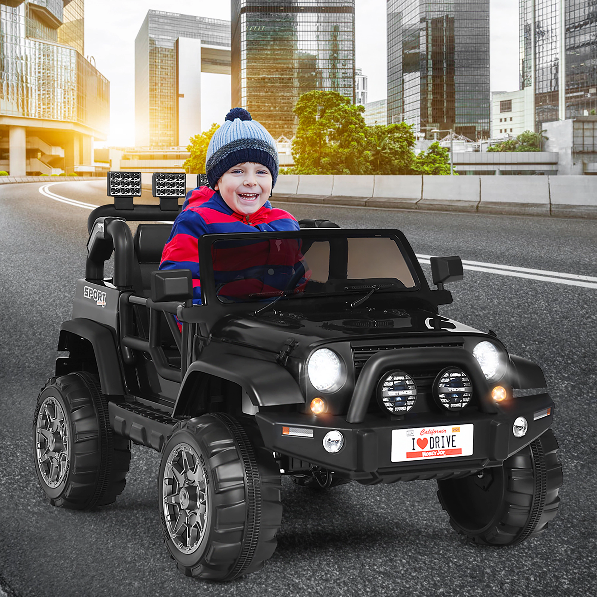 Costway 12V Kids Ride On Car 2 Seater Truck RC Electric Vehicles w/ Storage Room White