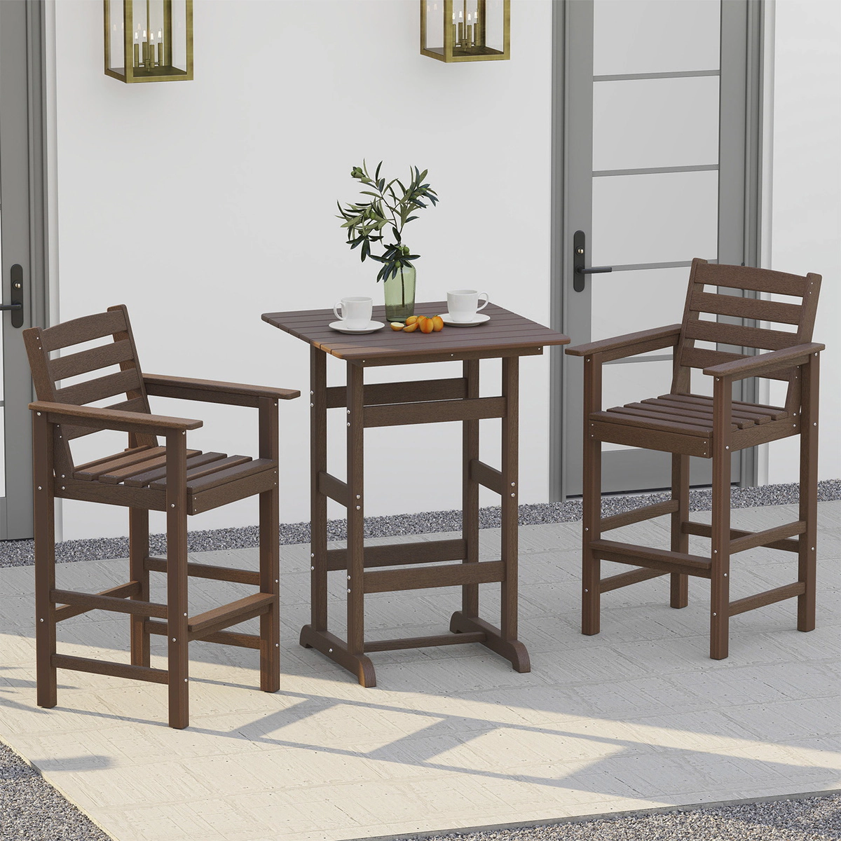 SUGIFT 30-in Square Bar Table Dining Table with Slatted Tabletop 135-lb Capacity for 25.5-31.5 in Bar Stools Brown
