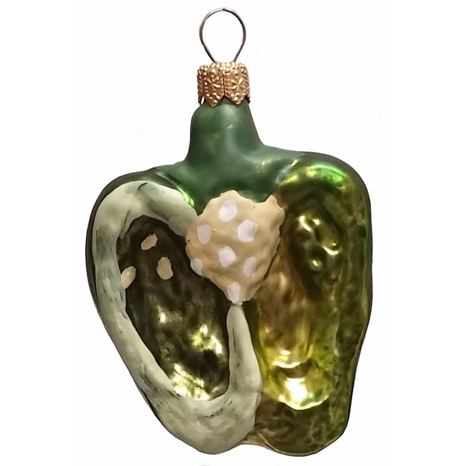 Pinnacle Peak Trading Company Half of a Green Bell Pepper Polish Glass Christmas Ornament Set of 2