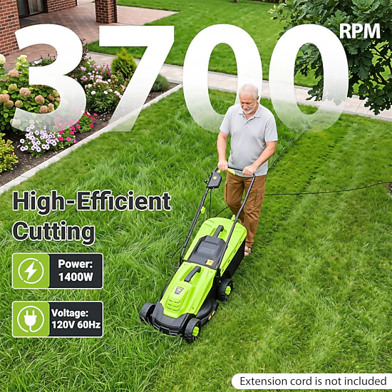 LJG 13-Inch 12-Amp Corded Electric Lawn Mower with 3-Position