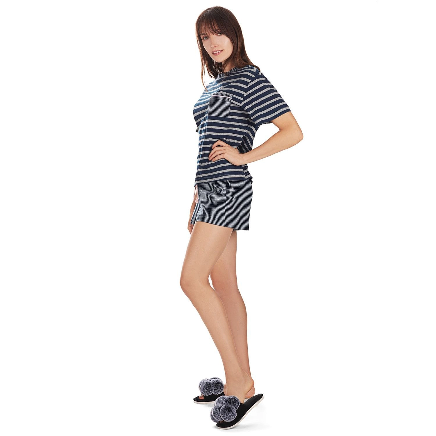 MeMoi Women's Stripe Tee Cotton Blend Pajama Set