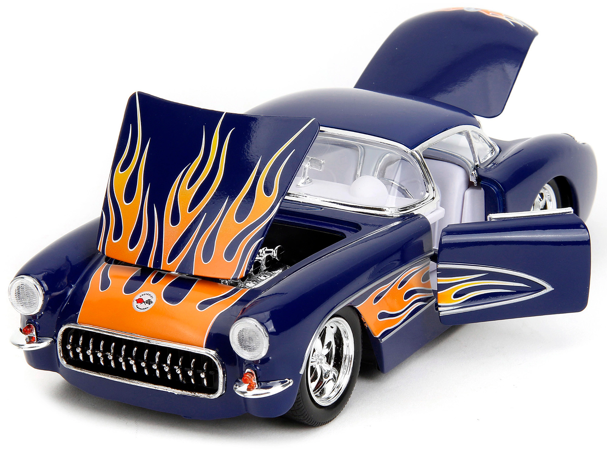 Jada 1957 Chevrolet Corvette Dark Blue with Flame Graphics and White Interior "Bigtime Muscle" Series 1/24