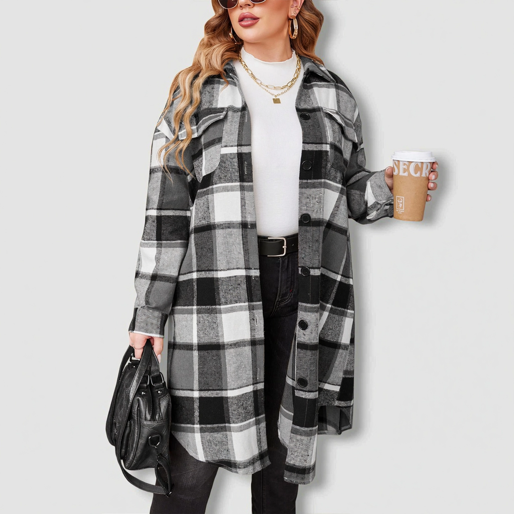 Zeagoo Women's Flannel Plaid Button Down Shirts Long Sleeve Lapel Shacket Jacket Coats