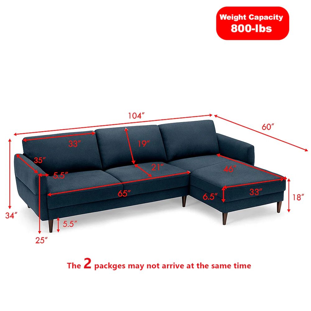 Hivvago Modern L-Shaped Sectional Sofa with Chaise and Solid Wooden Legs