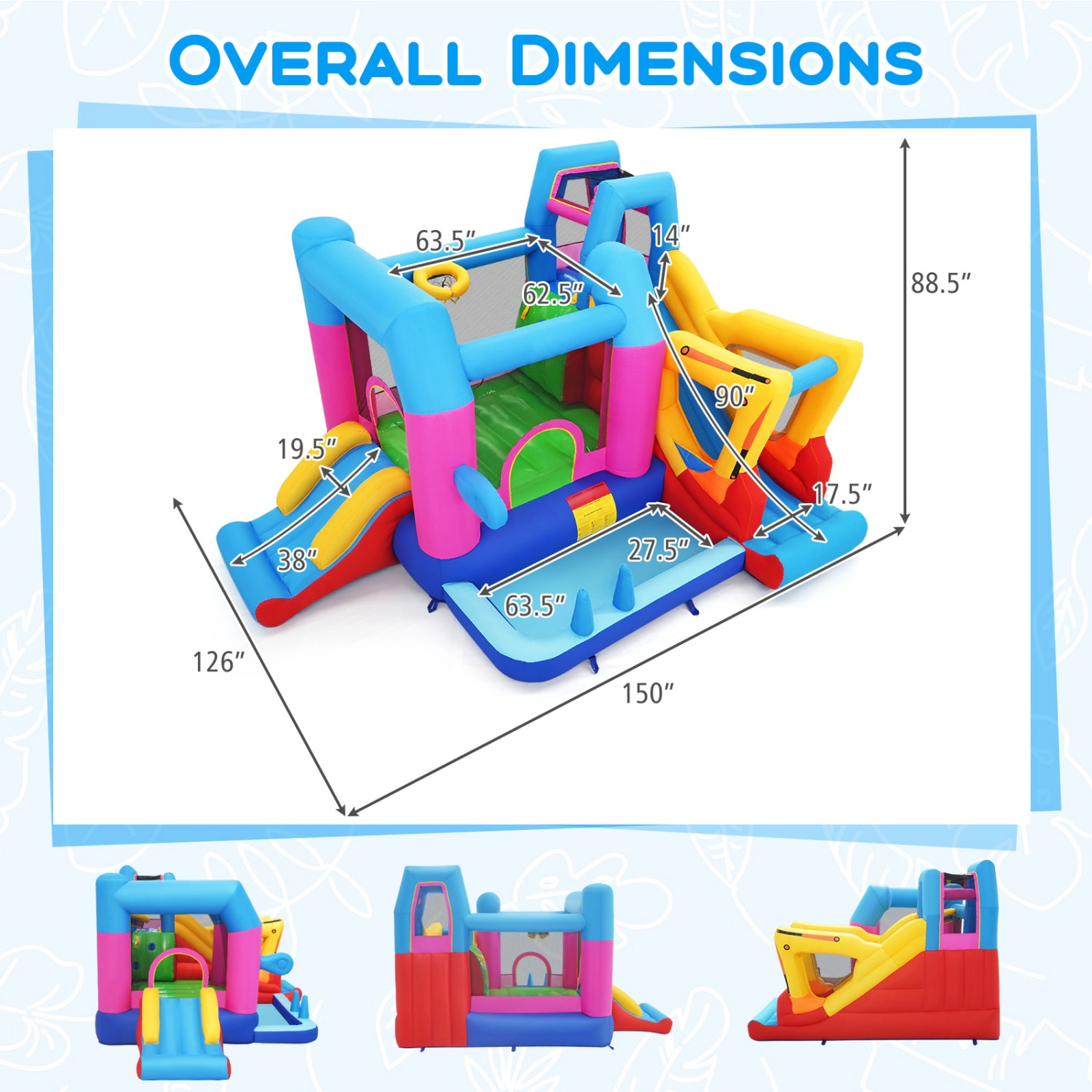 SUGIFT 8-in-1 Excavator Inflatable Bounce House with Dual Water Slides Ball Pit and 780W Blower