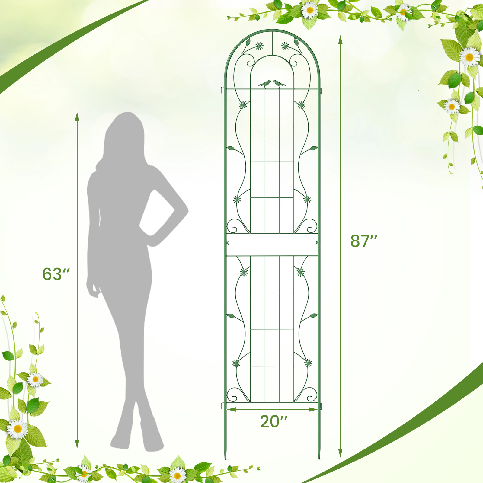 LJG 2 Pack 86.5 x 20 Inches Metal Garden Trellis for Climbing Plants