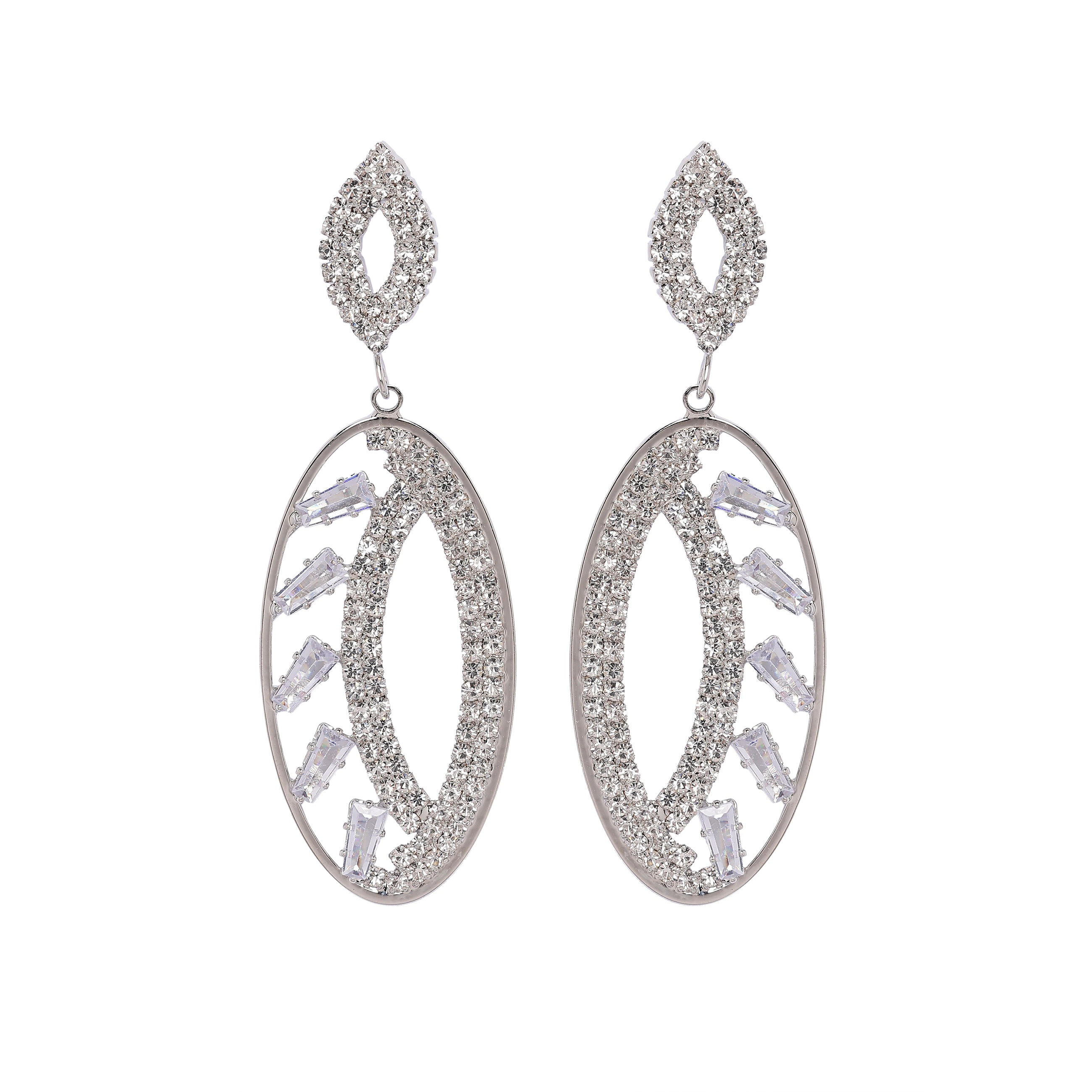 AGP PARIS Womens Sparkle Oval Drop Earrings