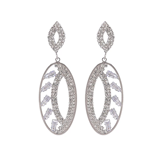 AGP PARIS Womens Sparkle Oval Drop Earrings