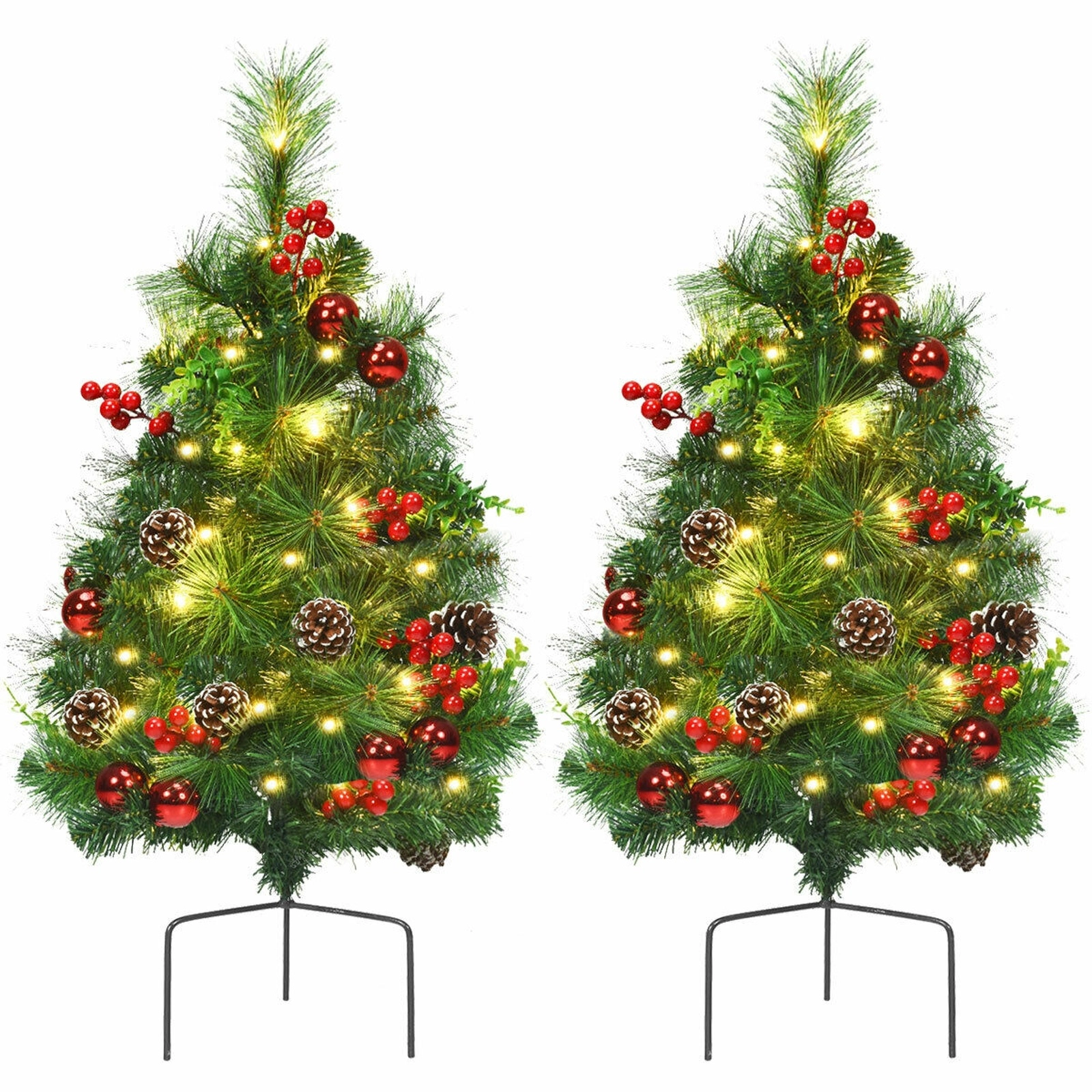 SUGIFT 29 in Battery Powered Outdoor Xmas Decoration Set of 2 Pre-Lit Pathway Christmas Trees