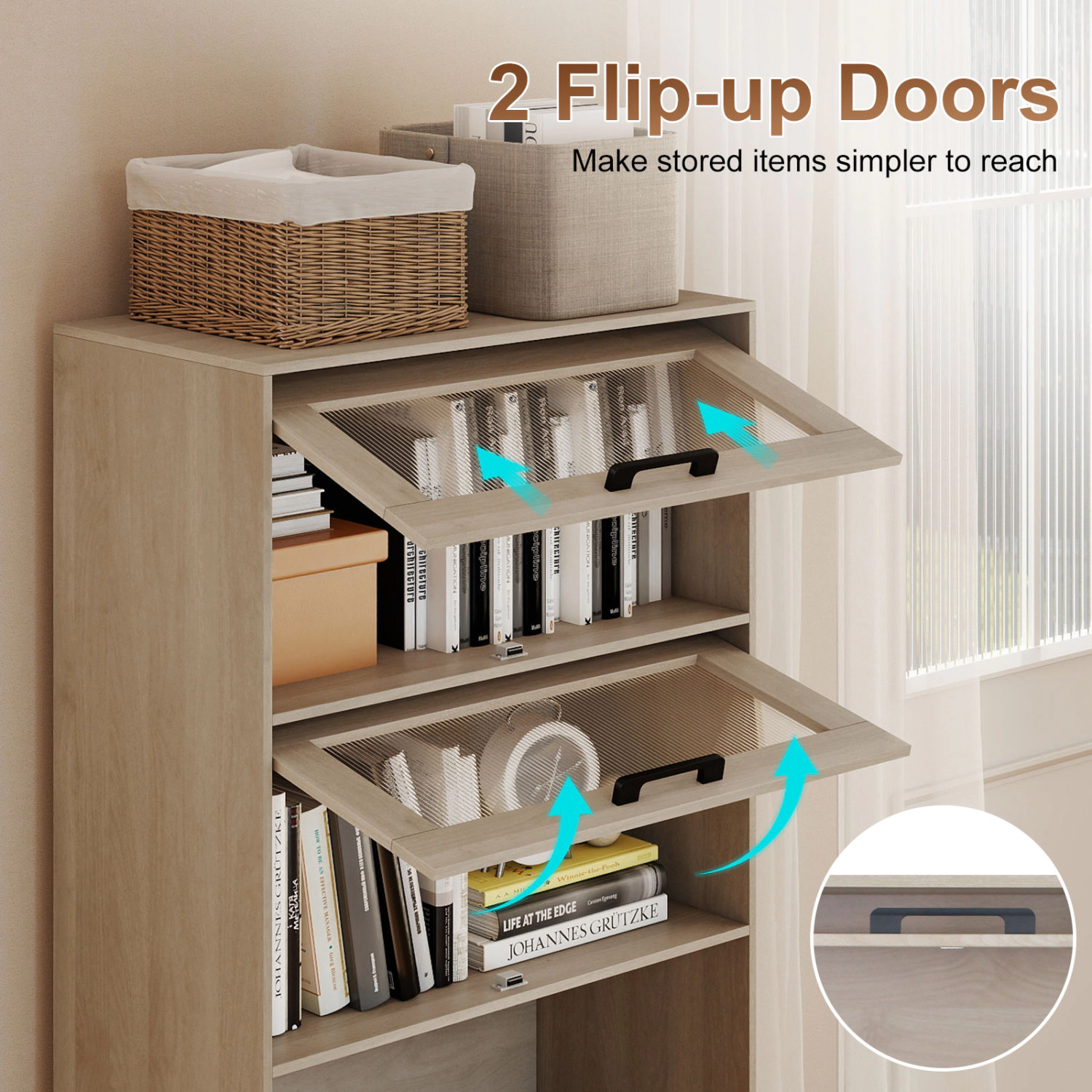 Hivvago 4-Tier Bookshelf with Storage Cabinets and Open Compartments