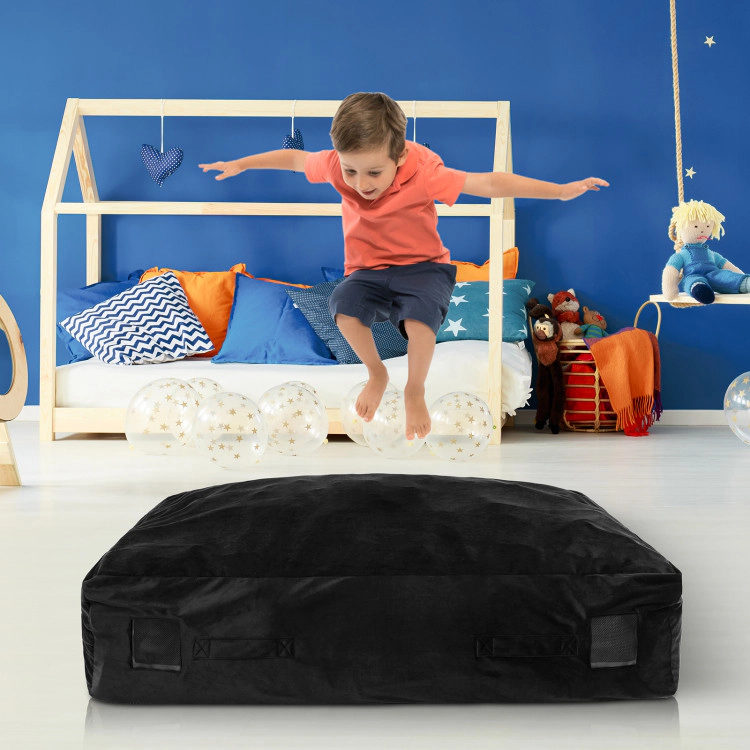 SUGIFT Foam-Filled Crash Pad Sensory Mat Climber 48-in Long with Washable Velvet Cover and Mesh Vents Blue/Black
