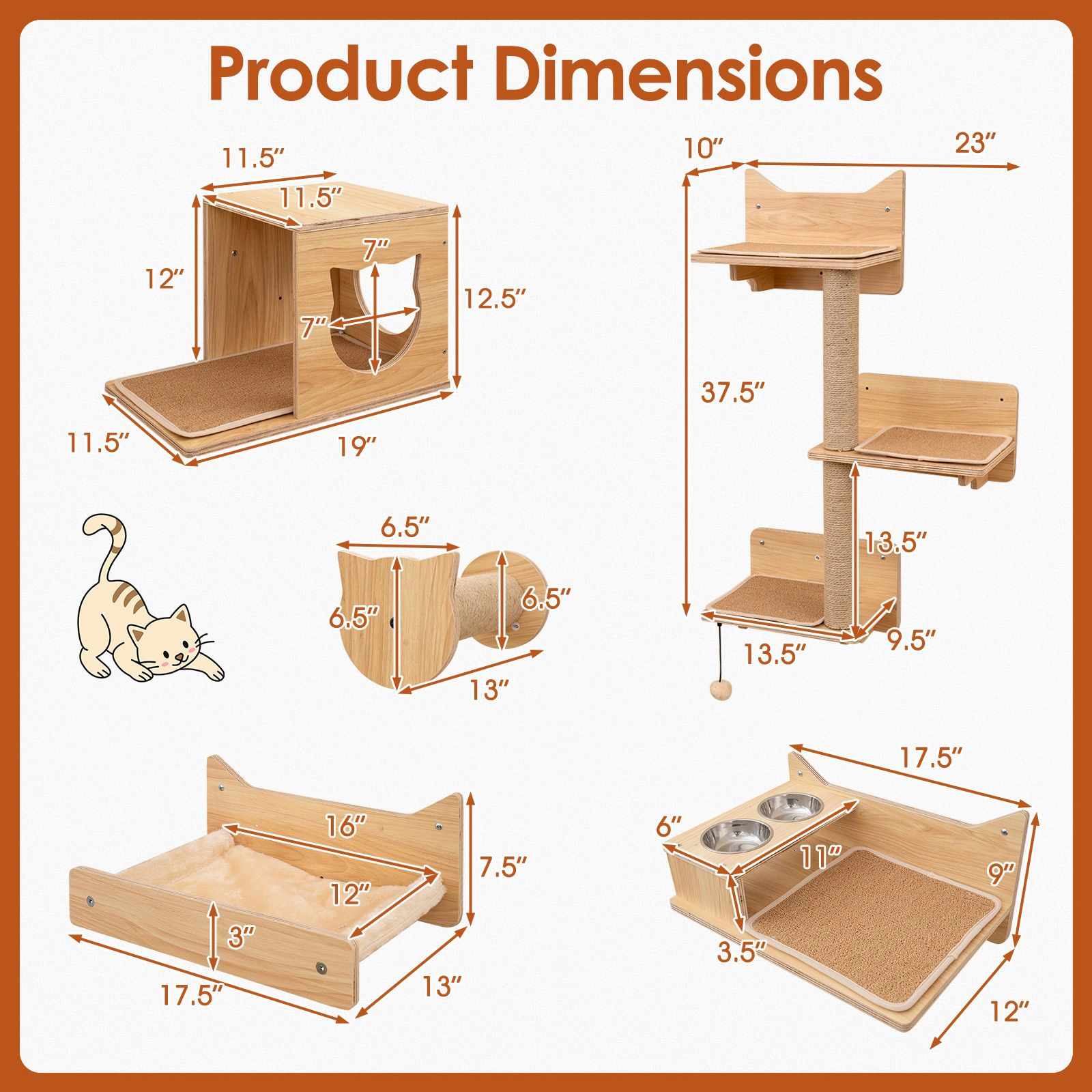SlickBlue 6-Piece Wall Mounted Cat Furniture Set with Condo