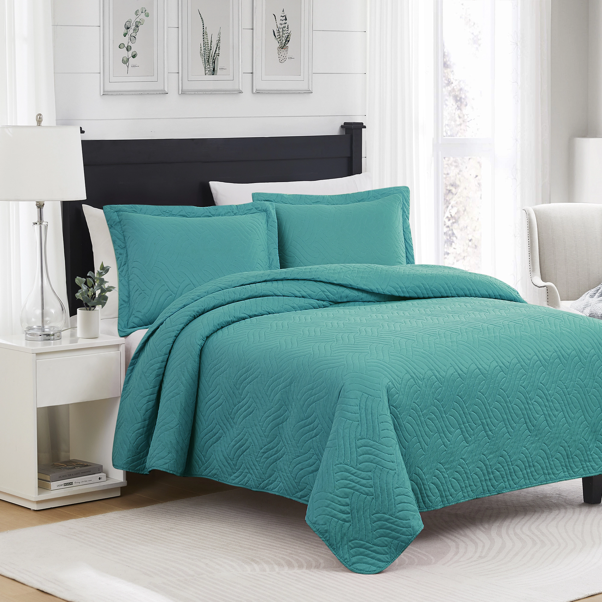 RT Designers Collection Ruby 3pc Pinsonic High Quality All Season Quilt Set for Revitalize Bedroom Turquoise