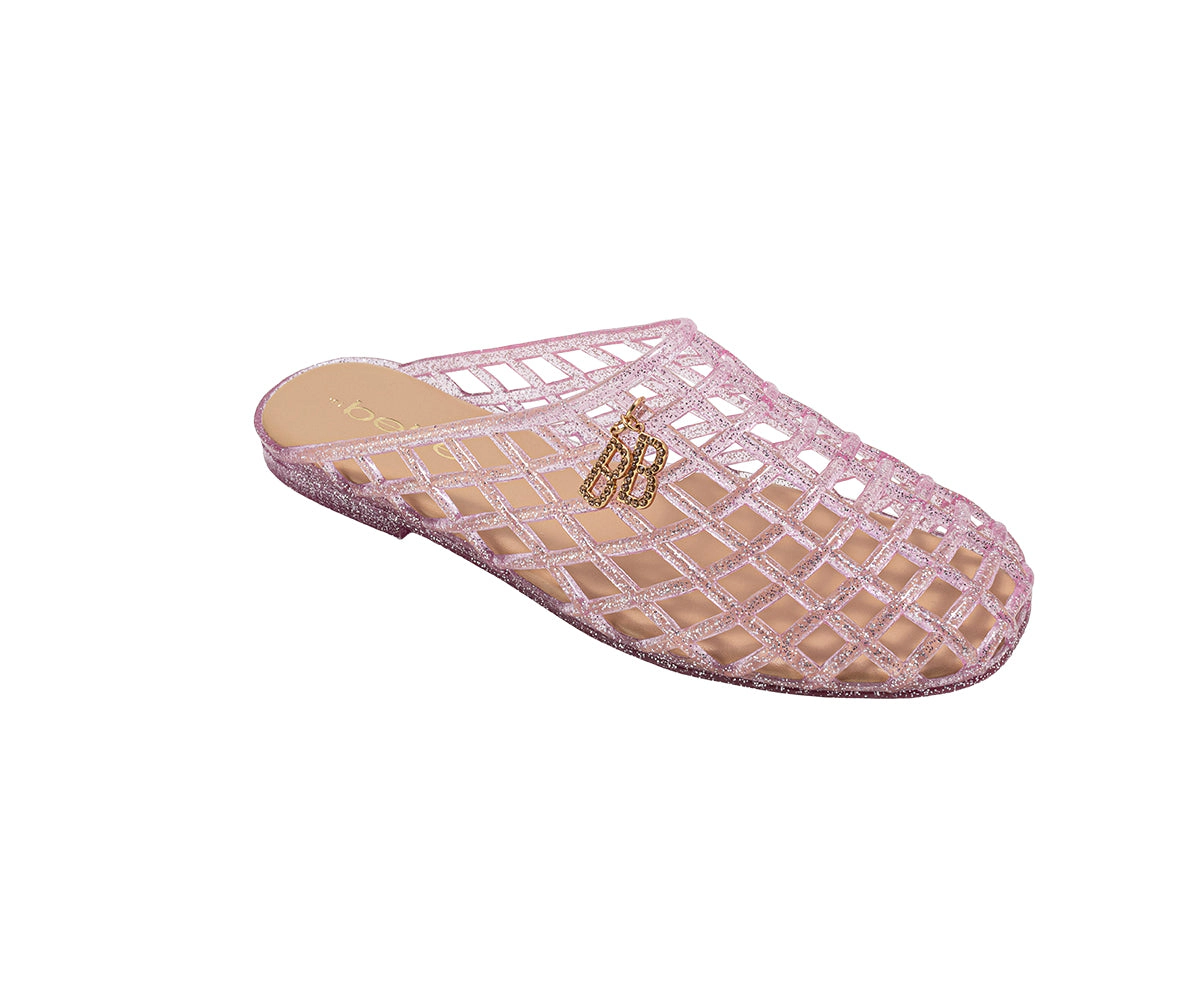 bebe Women's Jelly Mule Flats with Dangling Charms Slip On Shoes
