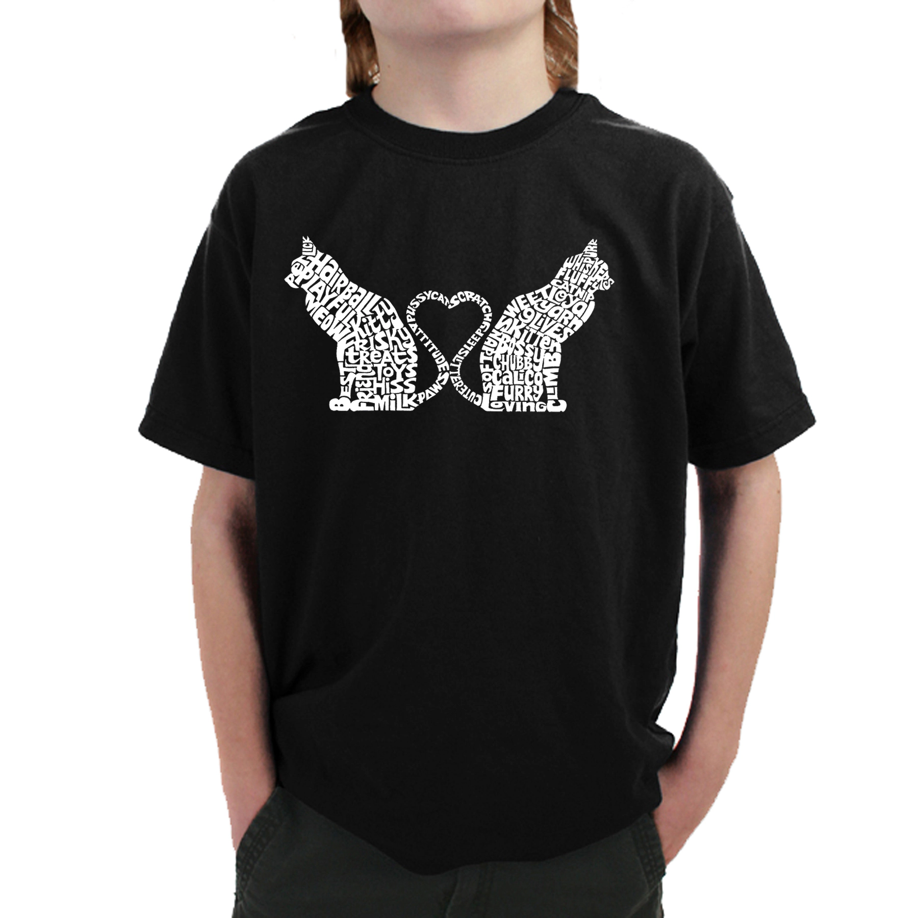 LA Pop Art Boy's Word T-Shirt - Cat Tail Hearts