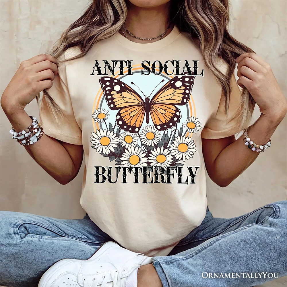 OrnamentallyYou Womens Anti Social Butterfly T-Shirt