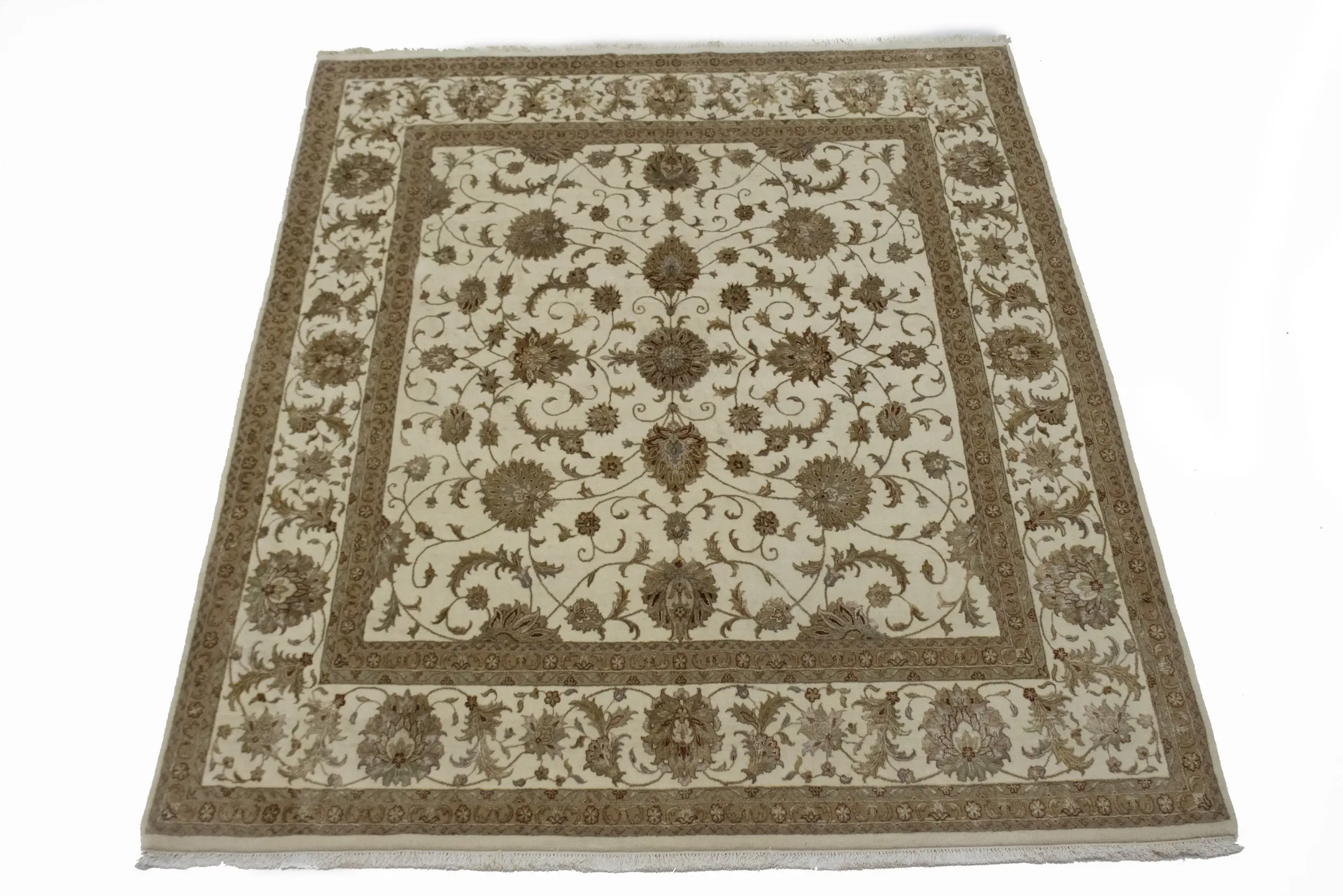 Magic Rugs Beige Floral 6X7 Indo-Tabriz Oriental Rug