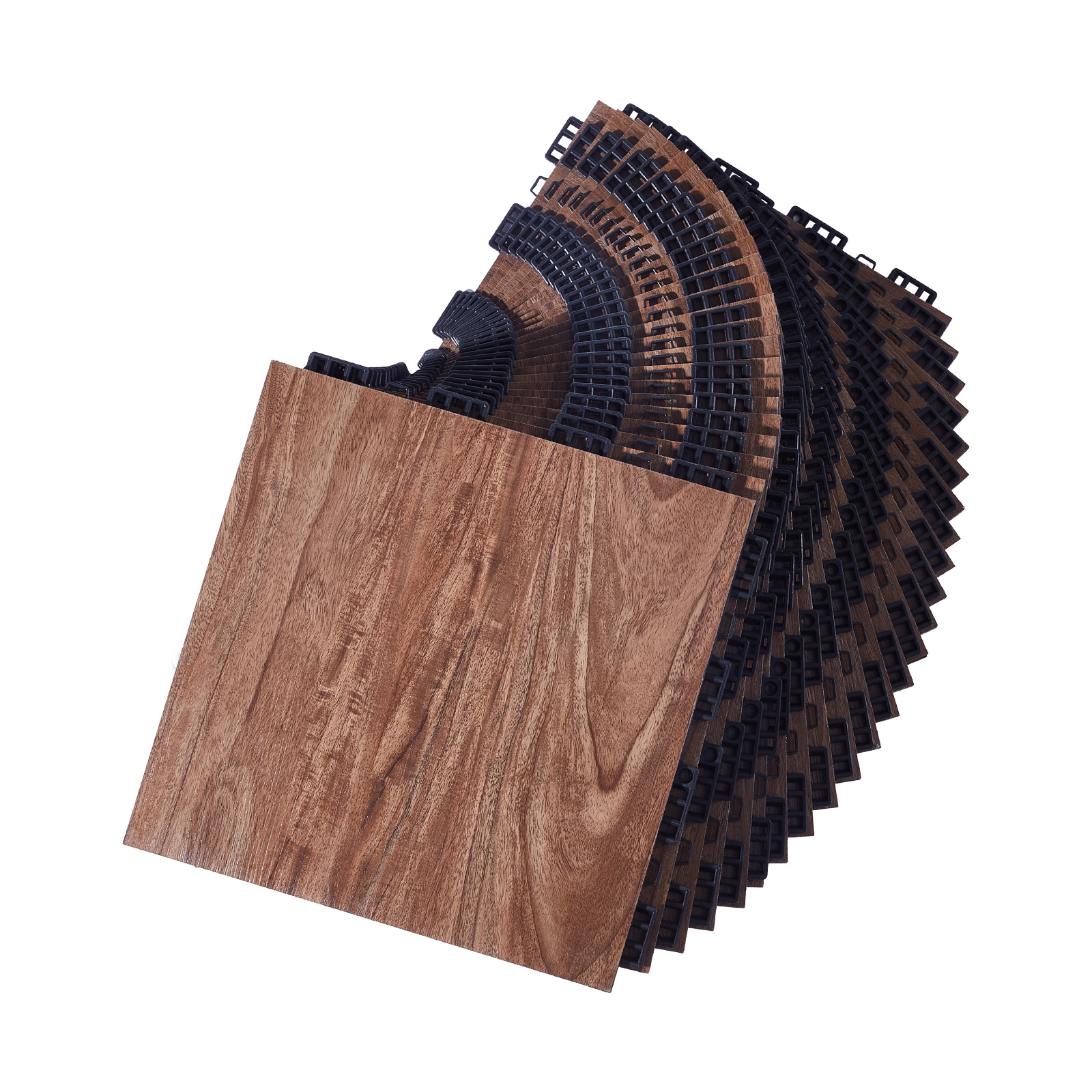 HONGGE Interlocking Dance Floor Tiles, 52-Piece Set, 12.4 x 12.4 in, Oak Wood Grain, Cushioned Practice Flooring