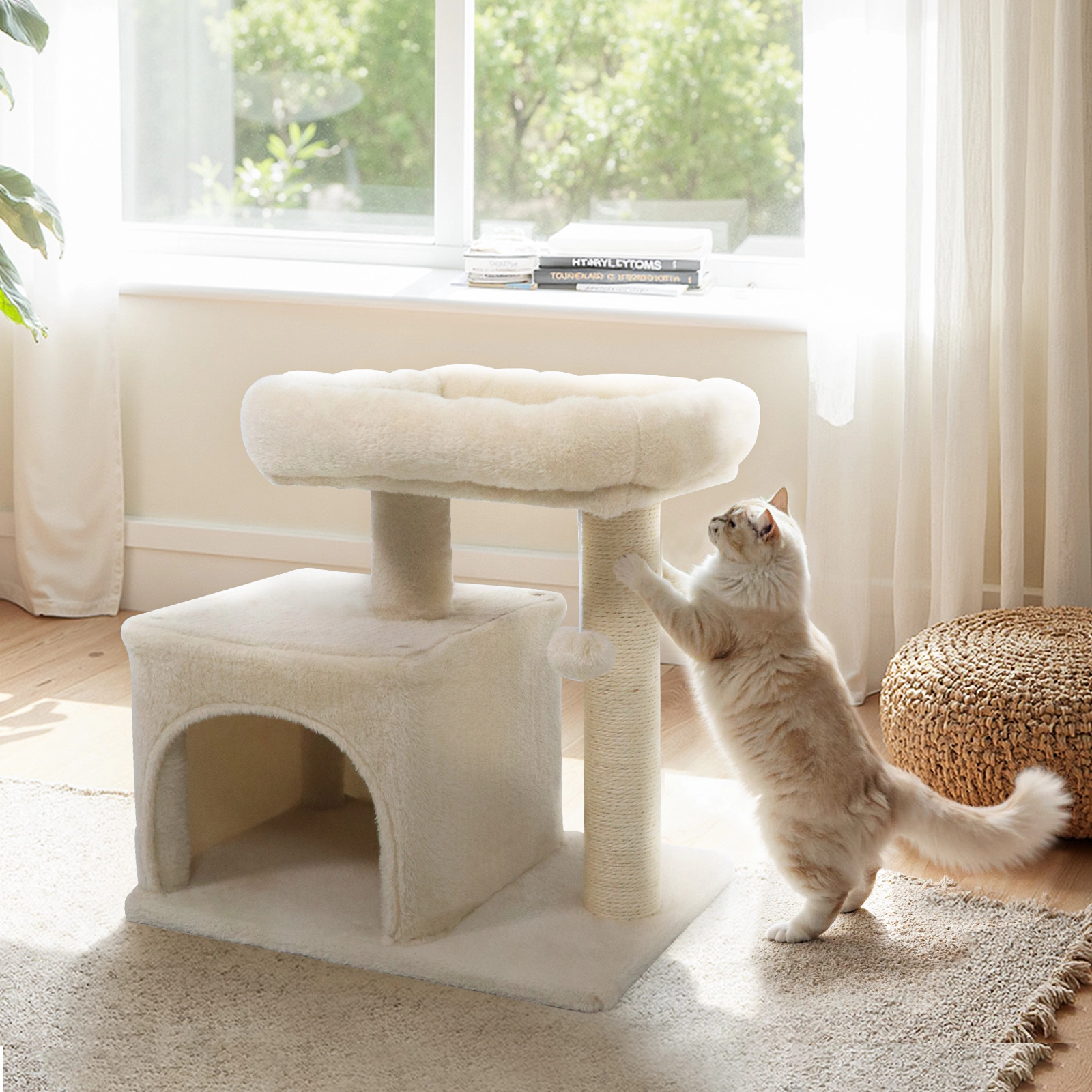 SUGIFT 19.5-in Beige Kitten Cat Tree with Large Padded Plush Perch Condo and Sisal Scratching Posts