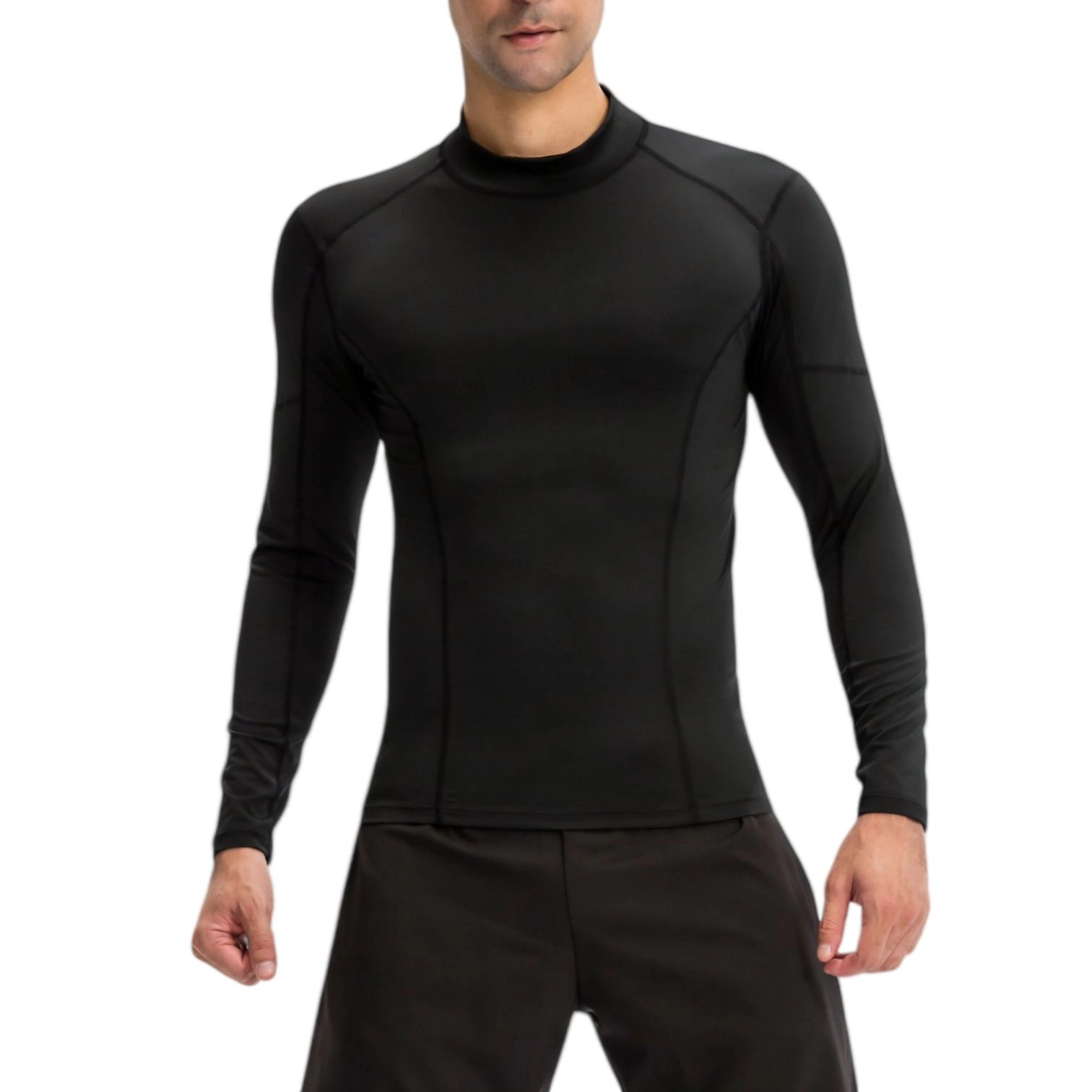 Anna-Kaci Men's Long Sleeve Compression Shirt with Contrast Stitching and Athletic Fit